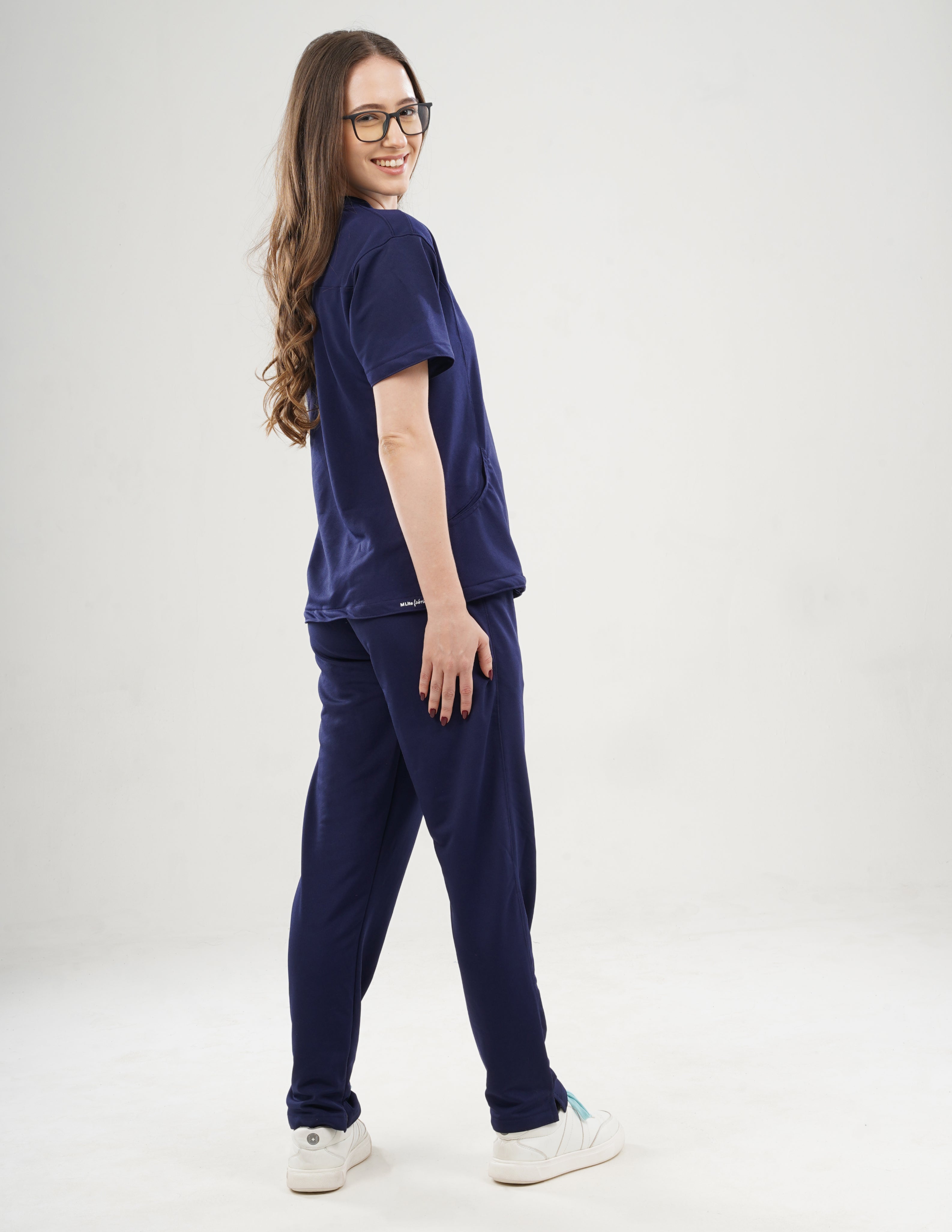 ORLIN NAVY V Neck / Straight Pant / 2 way Stretch (FemaleFullset) MKZ30
