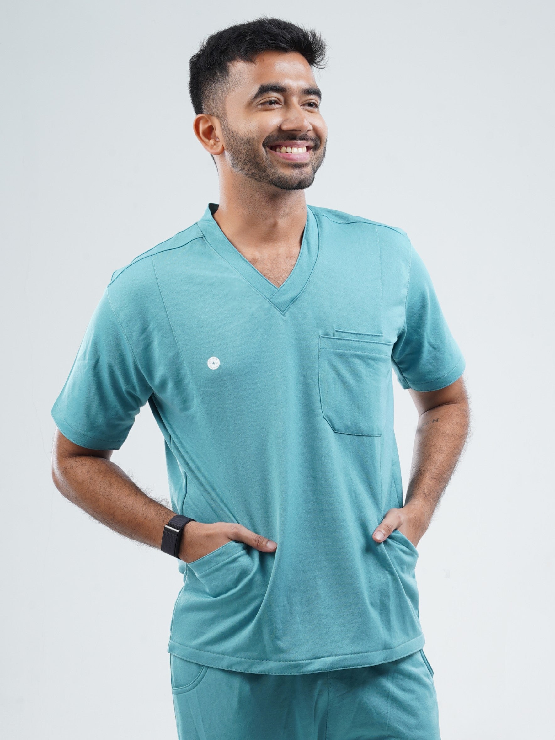 HYLORA TEAL  V Neck Male Top MKZ167TOP