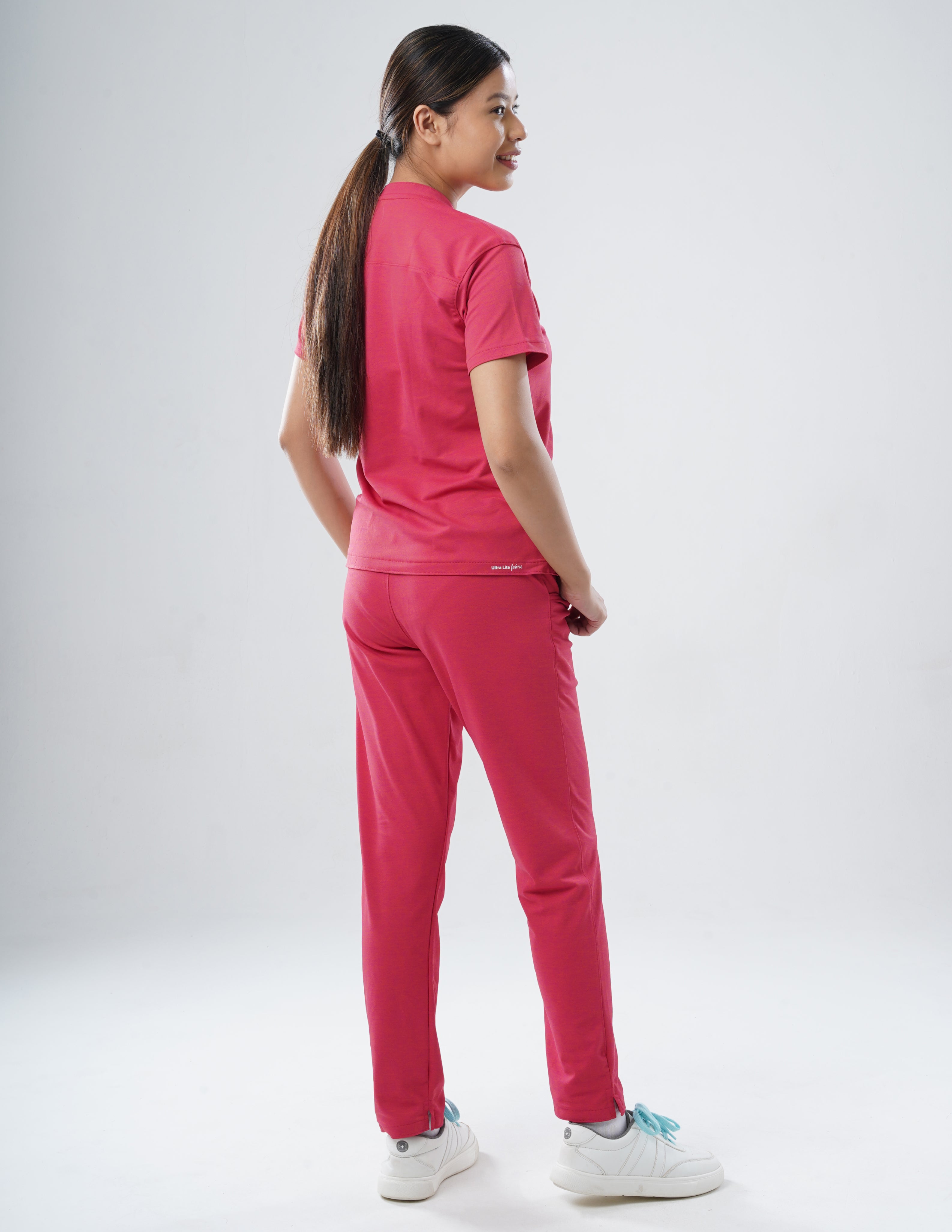 MELANGE PINK  V Neck / Straight Pant / 2 way Stretch (FemaleFullset) MKZ80