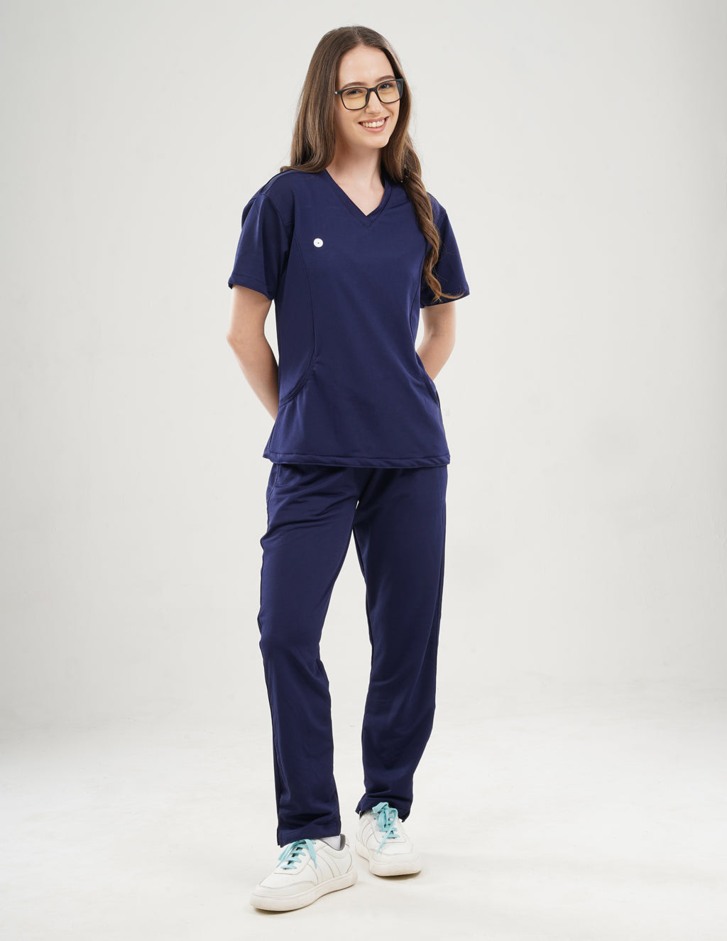 ORLIN NAVY V Neck / Straight Pant / 2 way Stretch (FemaleFullset) MKZ30