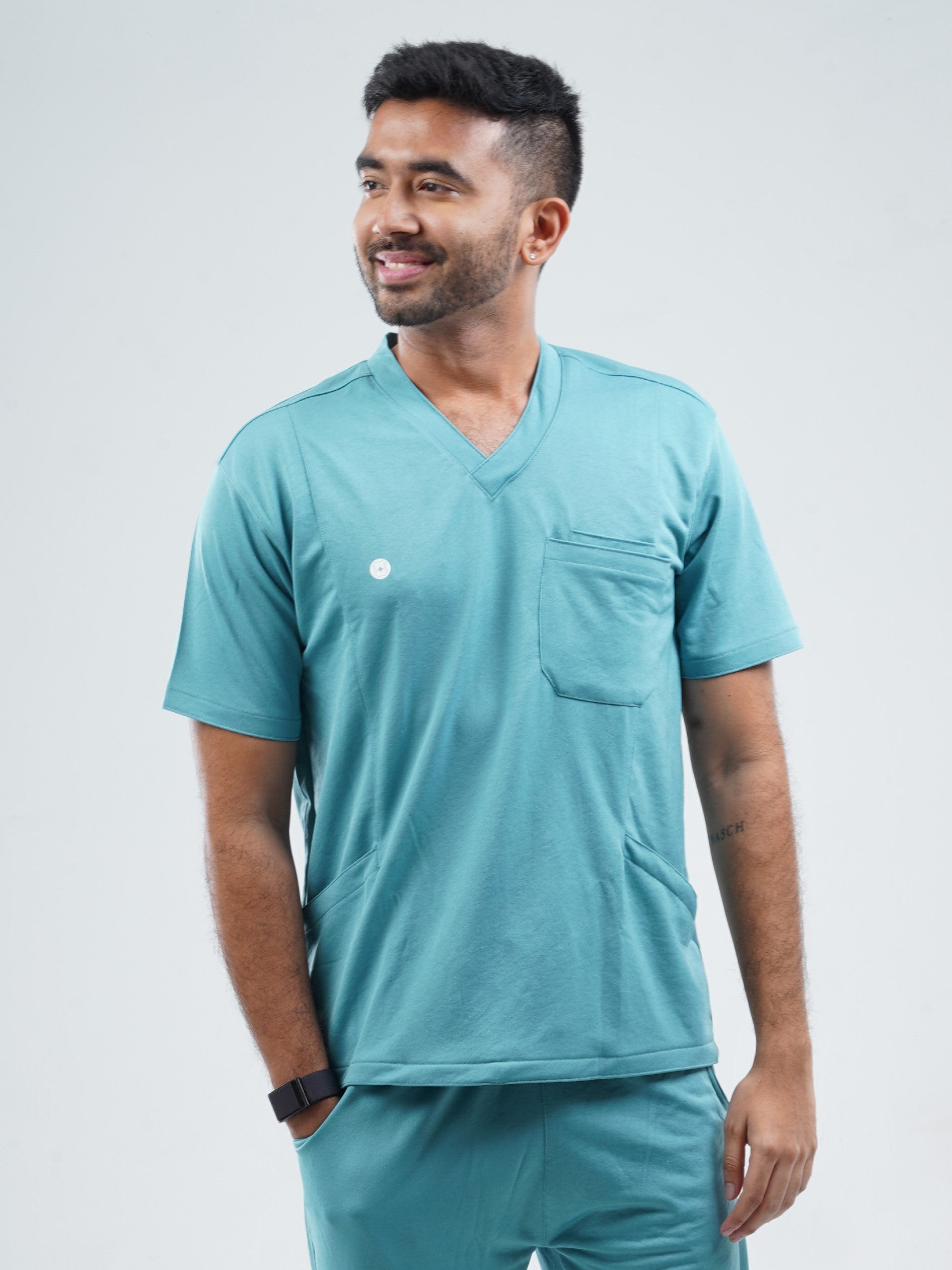 HYLORA TEAL  V Neck Male Top MKZ167TOP