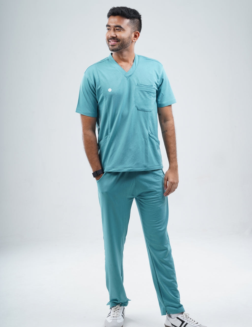 HYLORA TEAL  V Neck / Straight Pant / 2 way Stretch (MaleFullset) MKZ167