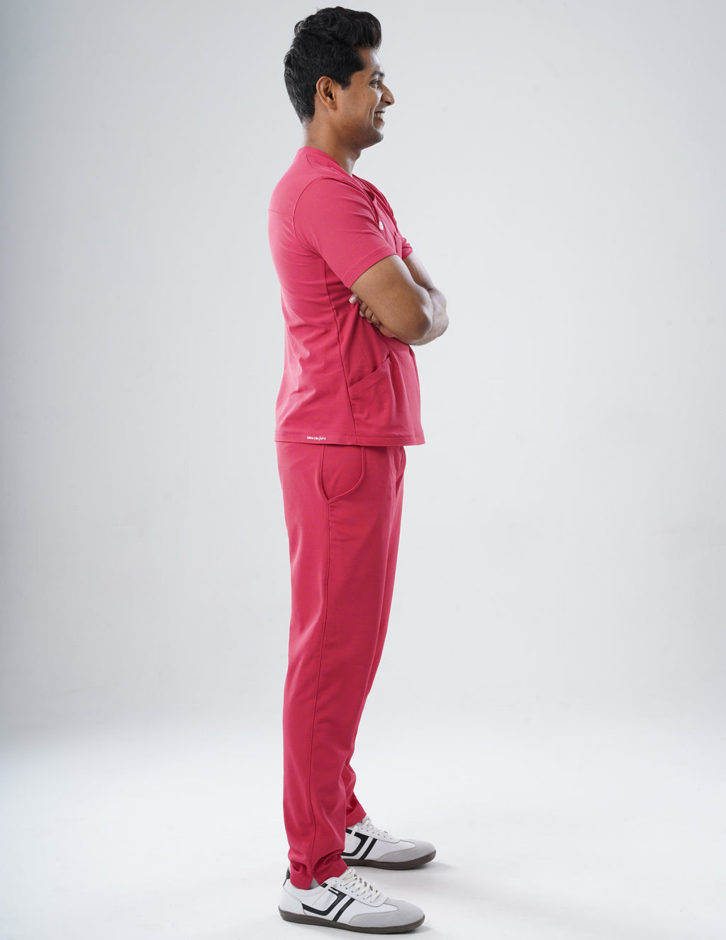 MELANGE PINK  V Neck / Straight Pant / 2 way Stretch (MaleFullset) MKZ207