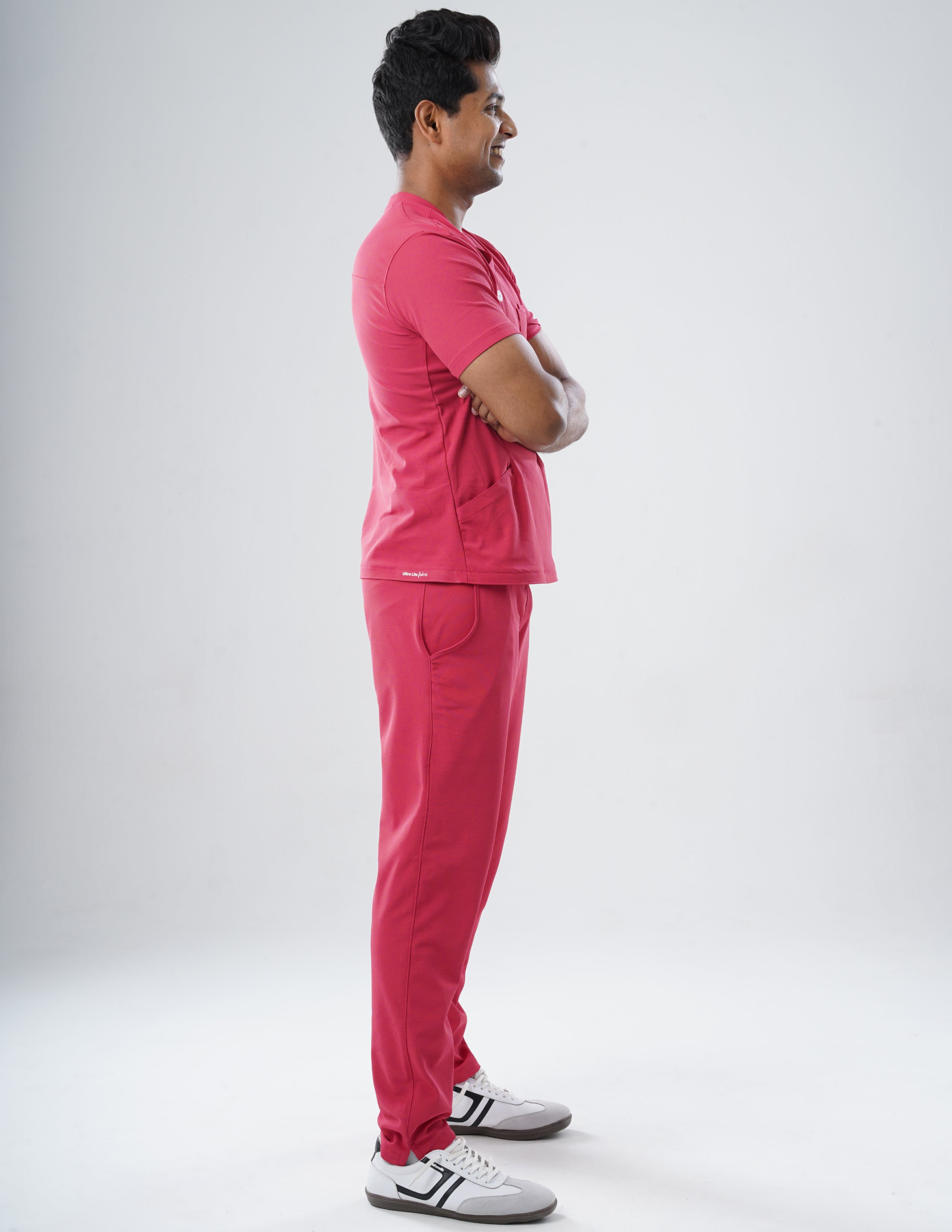 MELANGE PINK  V Neck / Straight Pant / 2 way Stretch (MaleFullset) MKZ207