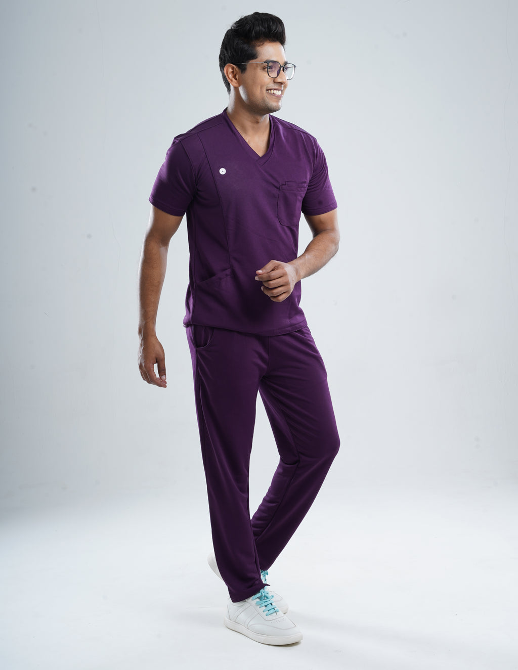 MERLOT WINE  V Neck / Straight Pant / 2 way Stretch (MaleFullset) MKZ143