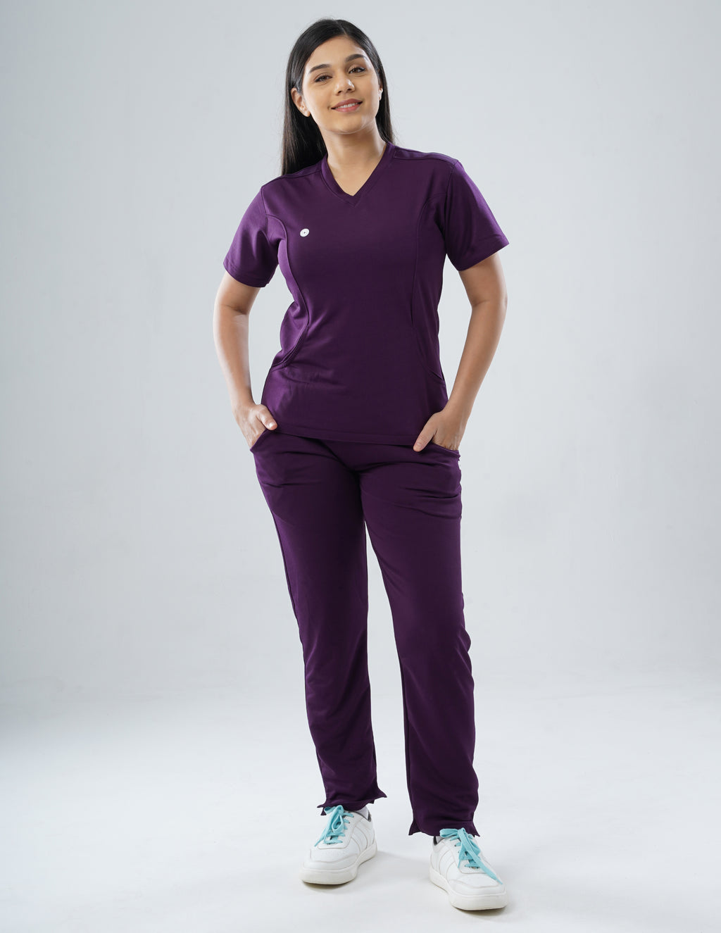 MERLOT WINE V Neck / Straight Pant / 2 way Stretch (FemaleFullset) MKZ16
