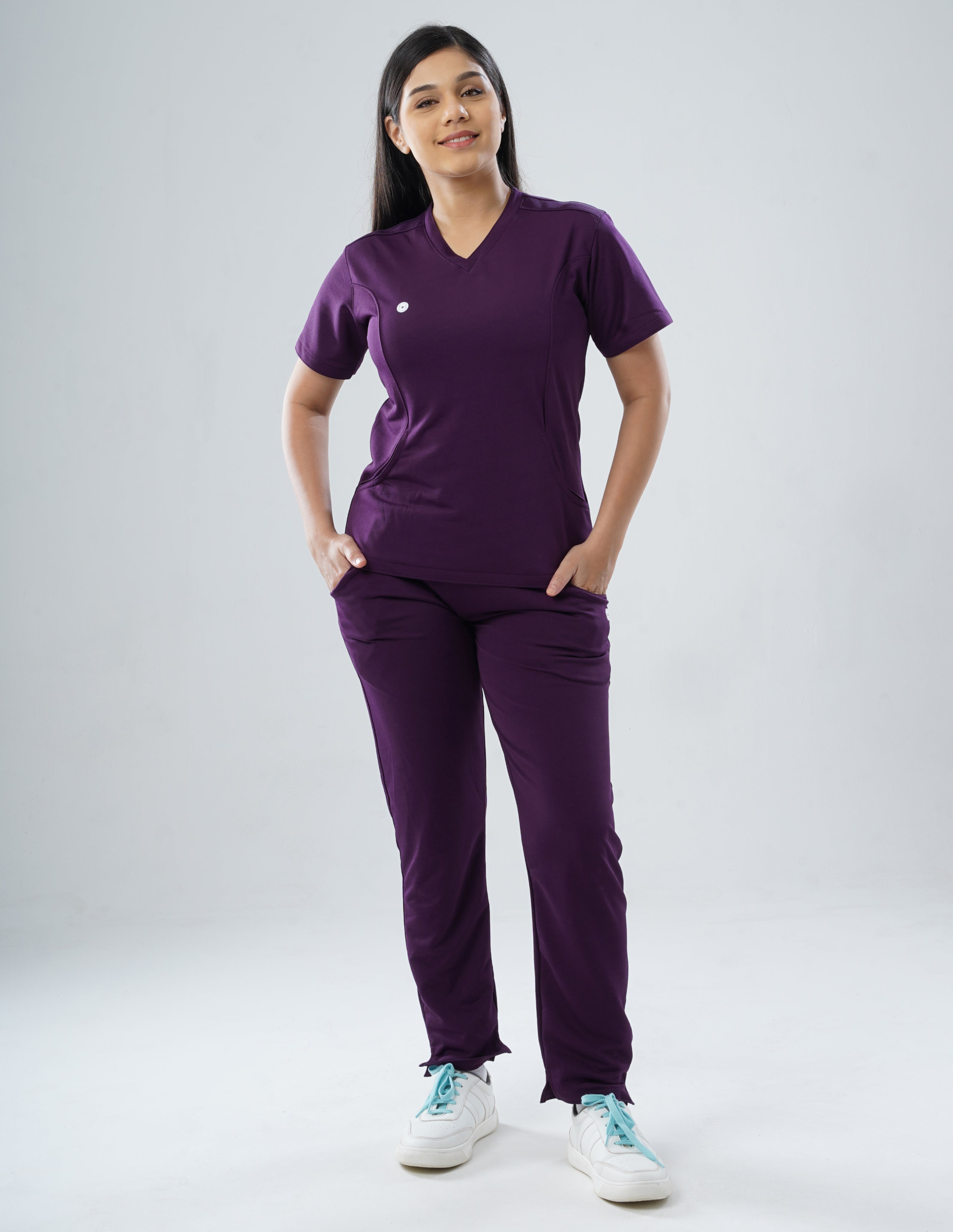 MERLOT WINE V Neck / Straight Pant / 2 way Stretch (FemaleFullset) MKZ16
