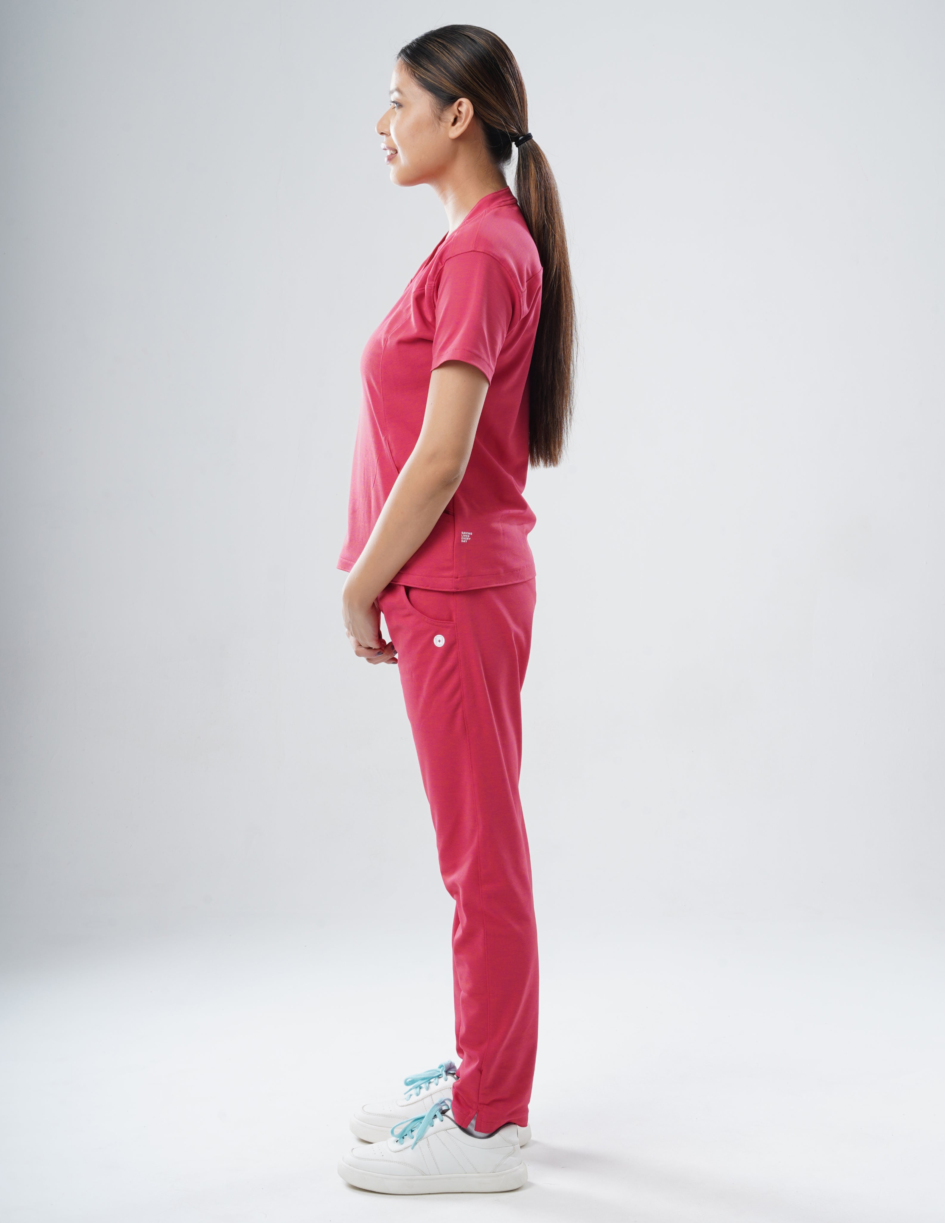 MELANGE PINK  V Neck / Straight Pant / 2 way Stretch (FemaleFullset) MKZ80