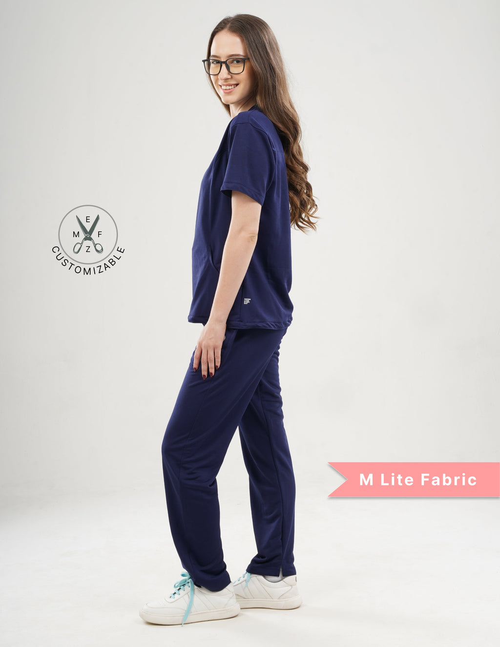 ORLIN NAVY V Neck / Straight Pant / 2 way Stretch (FemaleFullset) MKZ30
