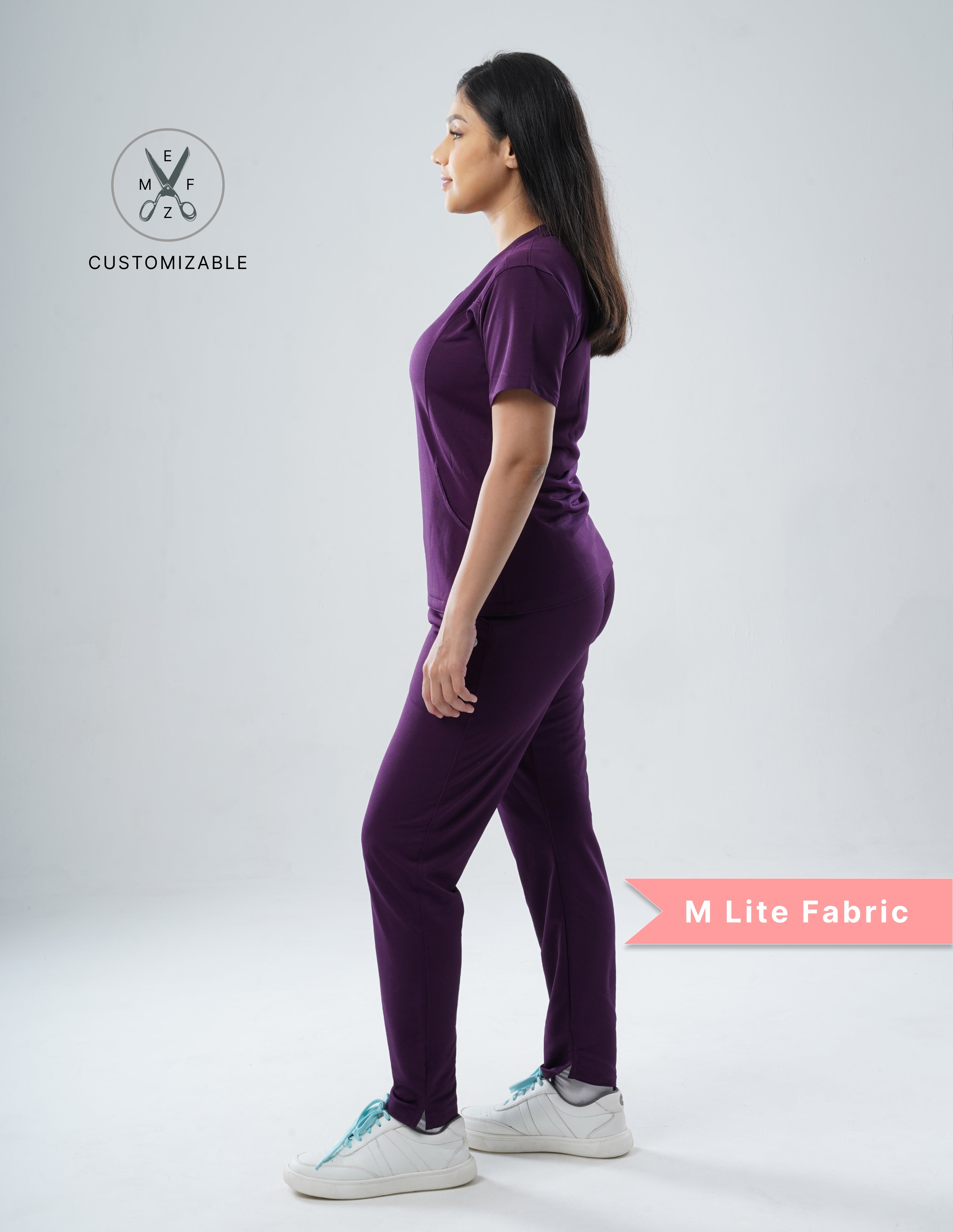 MERLOT WINE V Neck / Straight Pant / 2 way Stretch (FemaleFullset) MKZ16