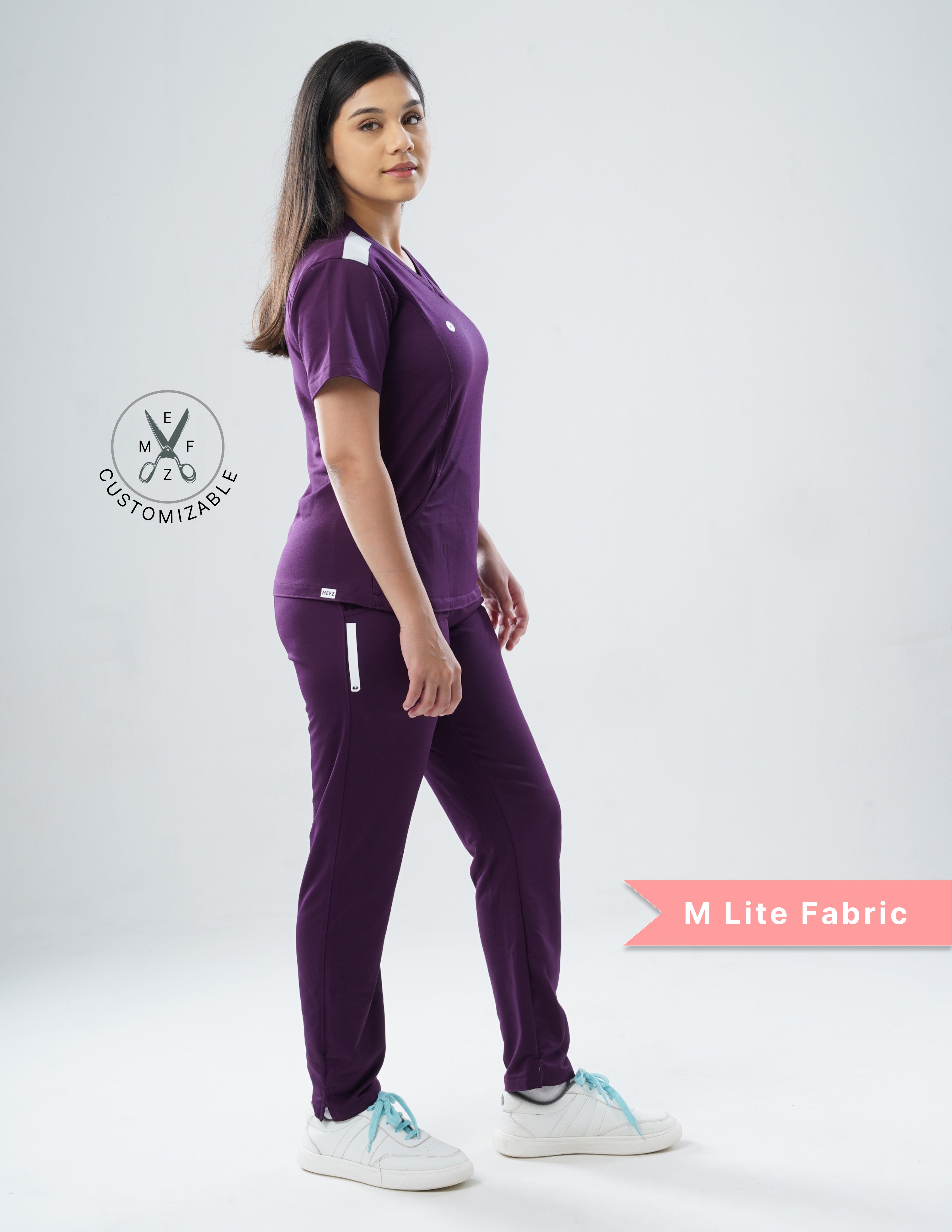 MERLOT WINE V Neck / Straight Pant / 2 way Stretch (FemaleFullset) MKZ18