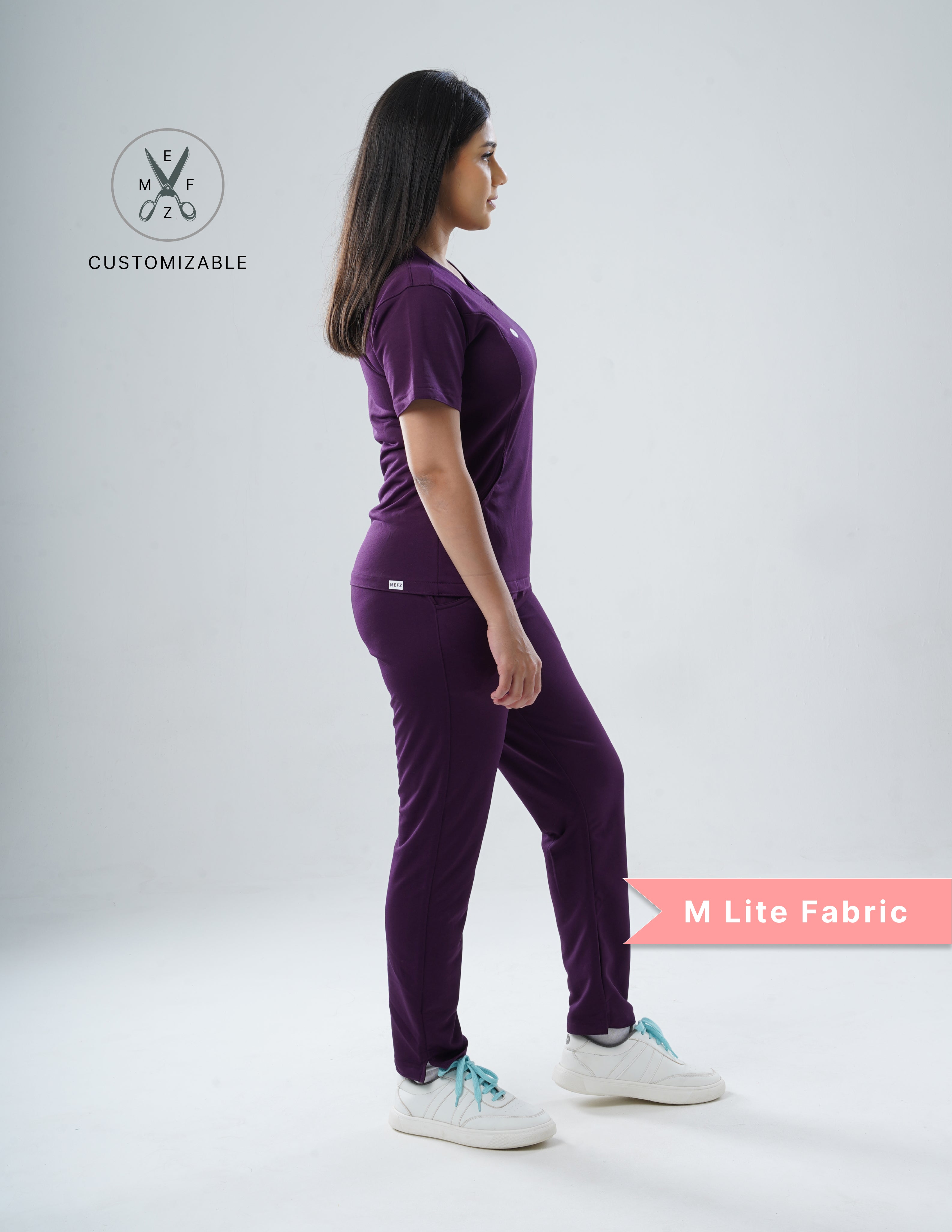 MERLOT WINE V Neck / Straight Pant / 2 way Stretch (FemaleFullset) MKZ16