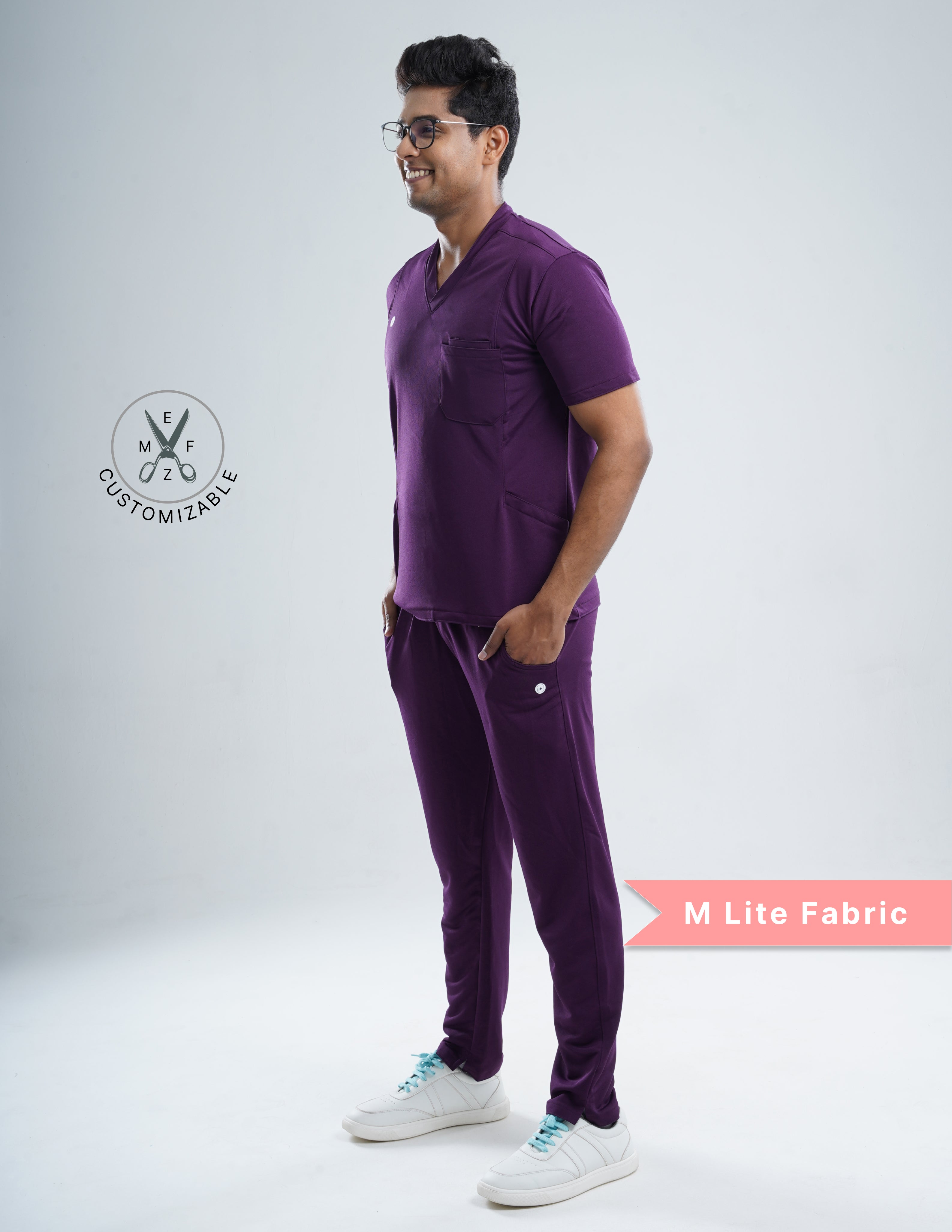 MERLOT WINE  V Neck / Straight Pant / 2 way Stretch (MaleFullset) MKZ143