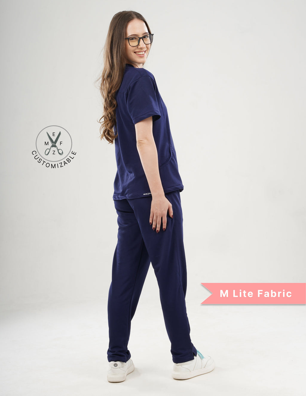 ORLIN NAVY V Neck / Straight Pant / 2 way Stretch (FemaleFullset) MKZ30