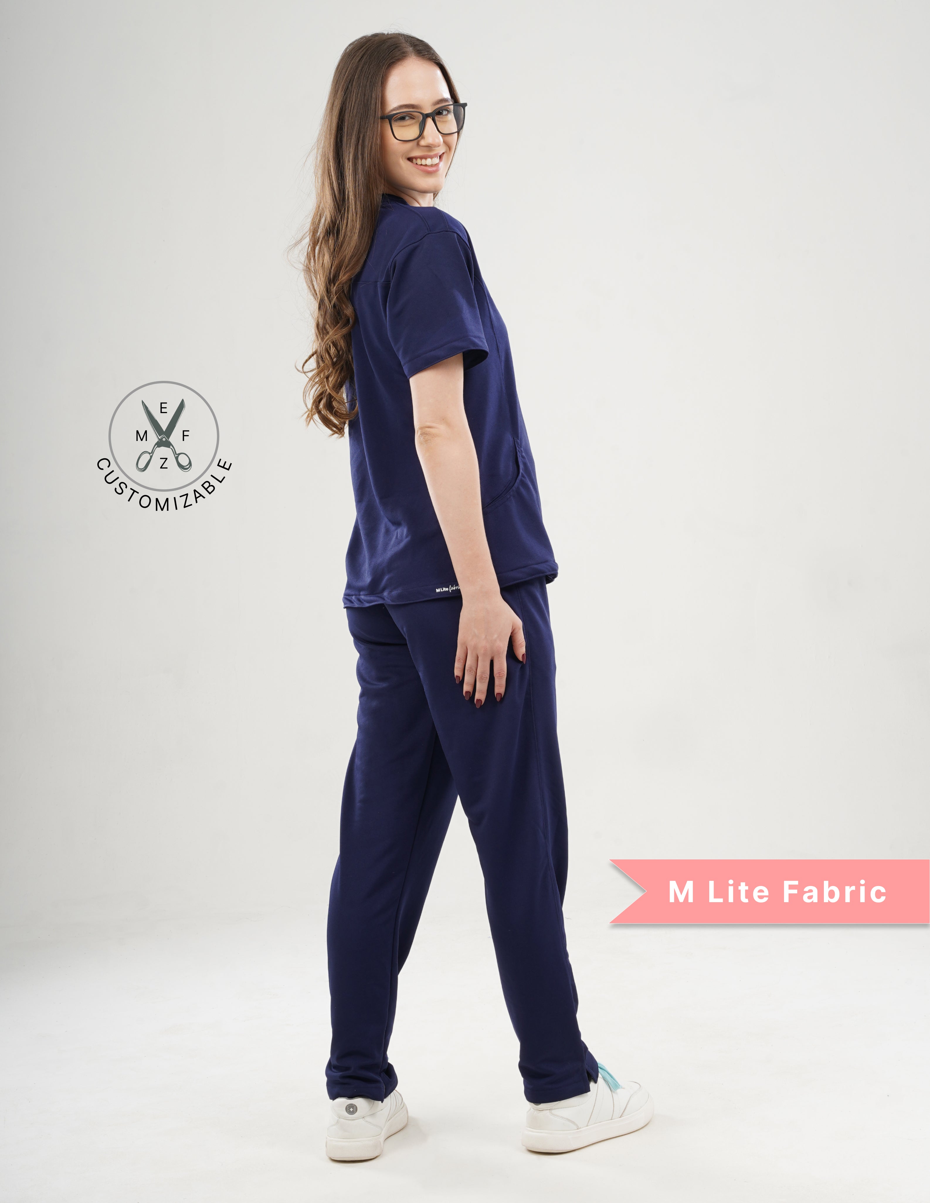 ORLIN NAVY V Neck / Straight Pant / 2 way Stretch (FemaleFullset) MKZ30