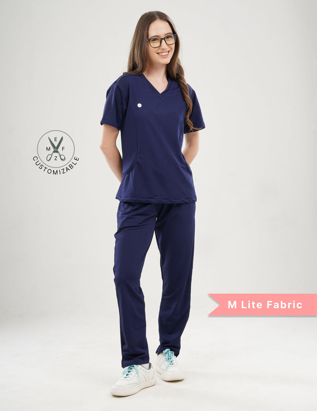 ORLIN NAVY V Neck / Straight Pant / 2 way Stretch (FemaleFullset) MKZ30