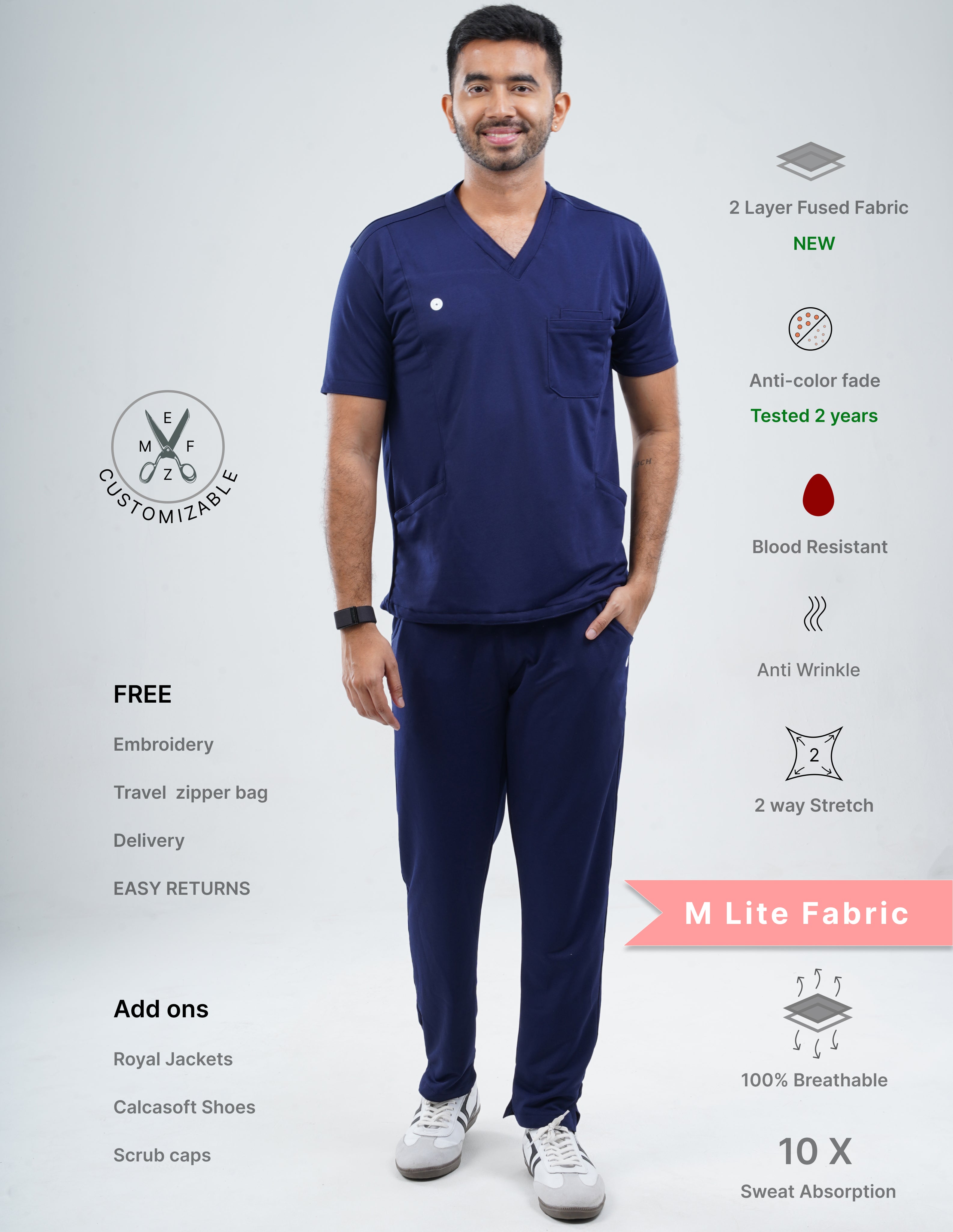 ORLIN NAVY  V Neck / Straight Pant / 2 way Stretch (MaleFullset) MKZ159