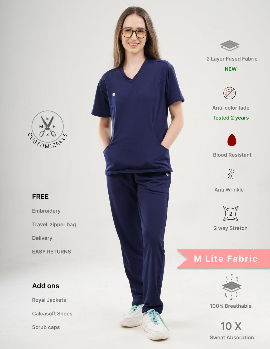 ORLIN NAVY V Neck / Straight Pant / 2 way Stretch (FemaleFullset) MKZ30