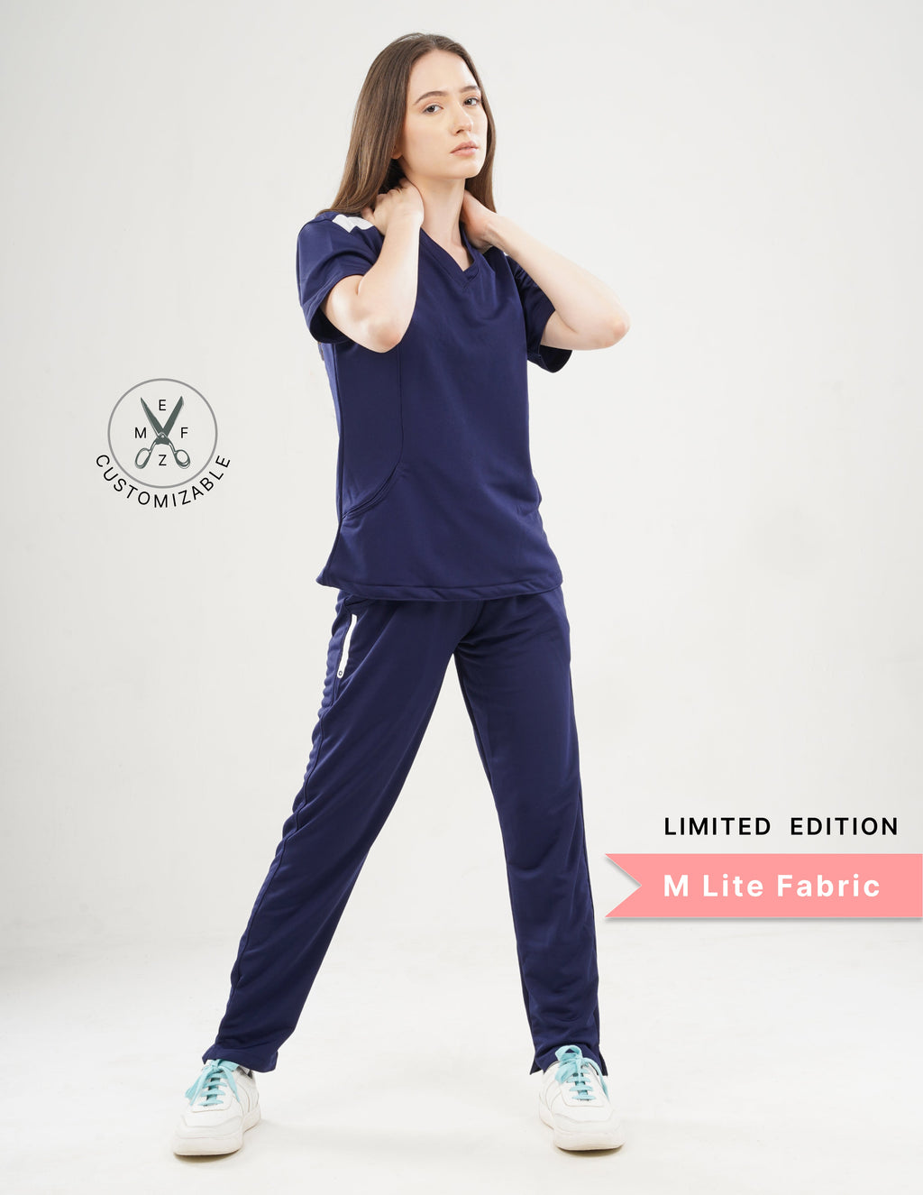 ORLIN NAVY - LIMITED EDITION  V Neck / Straight Pant / 2 way Stretch (FemaleFullset) MKZ31