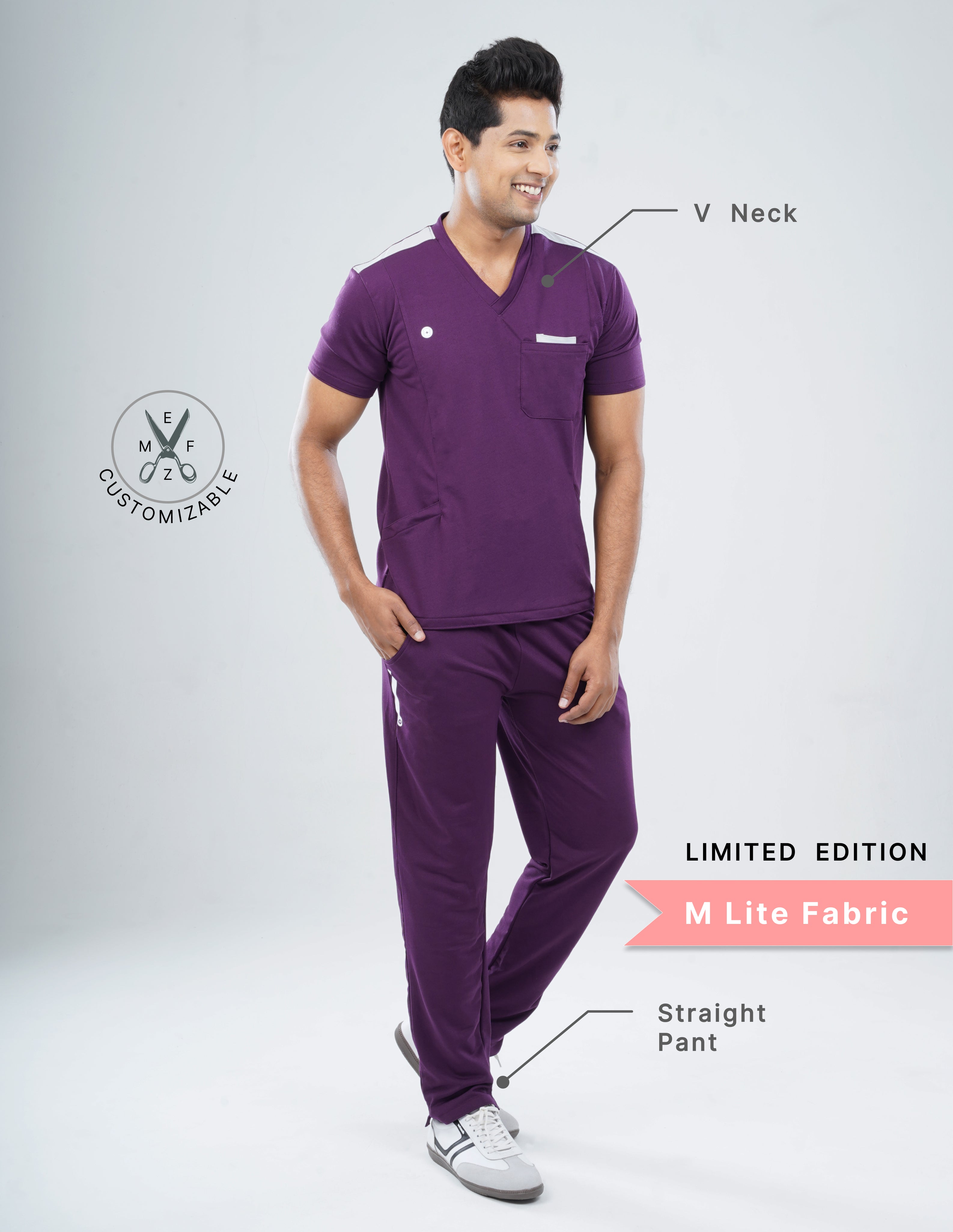 MERLOT WINE  - LIMITED EDITION  V Neck / Straight Pant / 2 way Stretch (MaleFullset) MKZ145