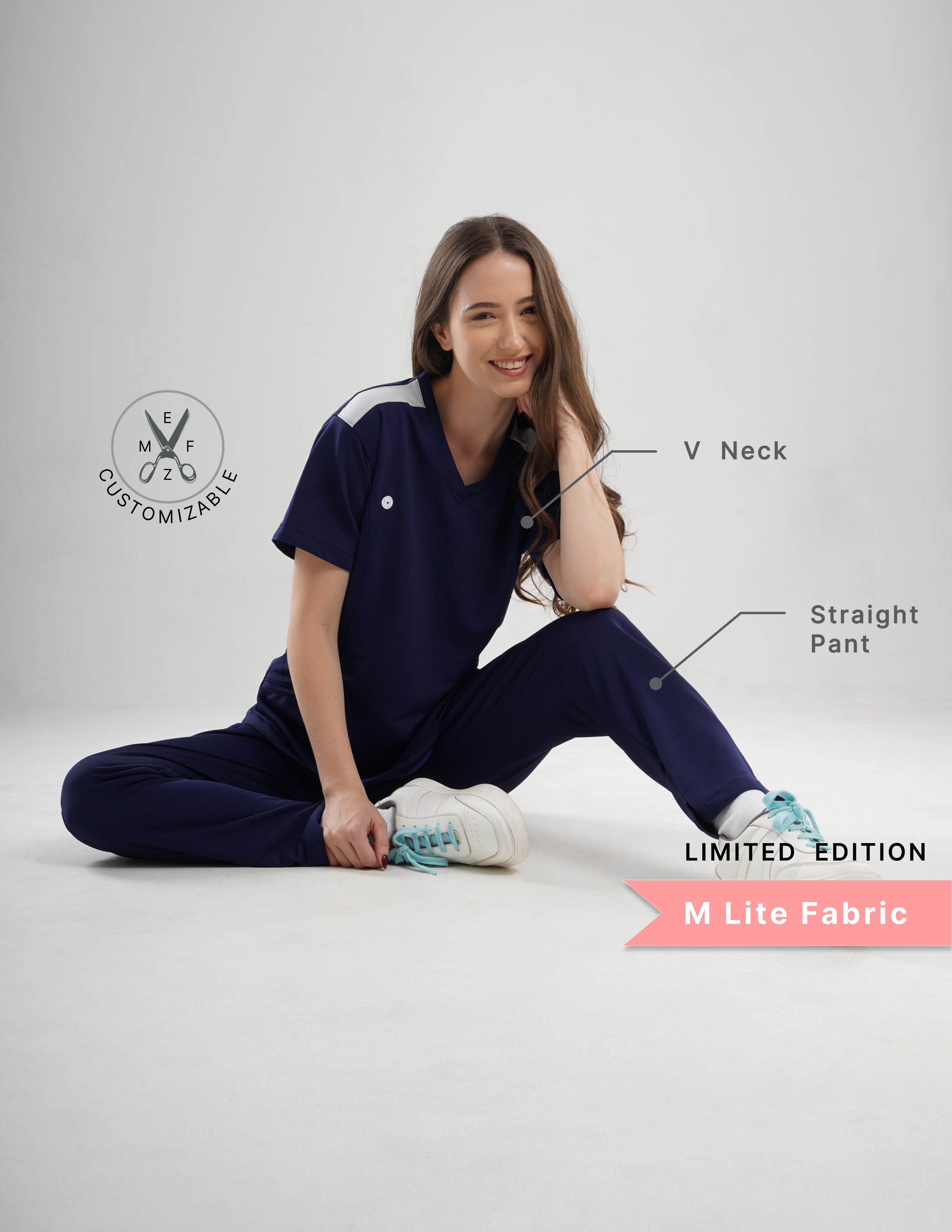 ORLIN NAVY - LIMITED EDITION  V Neck / Straight Pant / 2 way Stretch (FemaleFullset) MKZ31