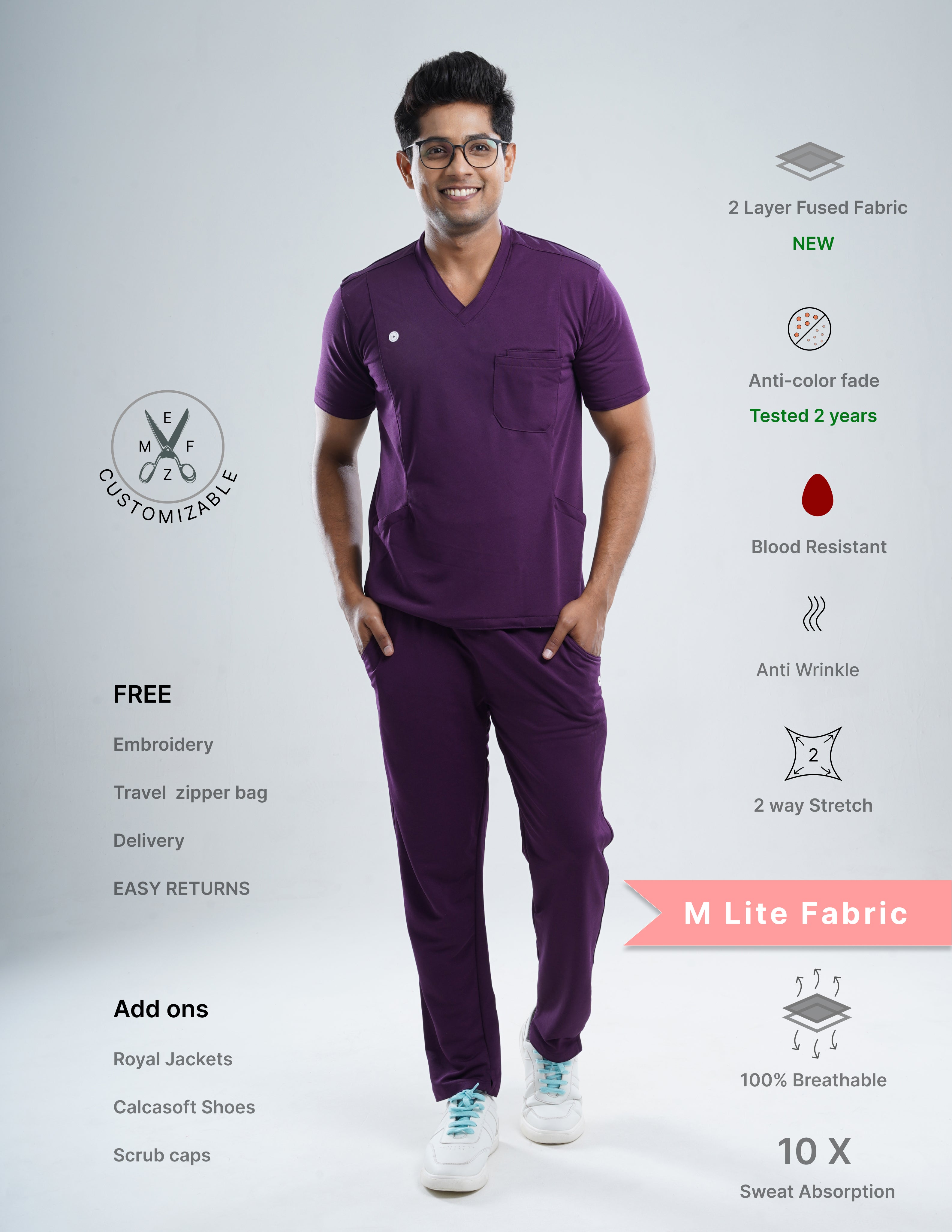 MERLOT WINE  V Neck / Straight Pant / 2 way Stretch (MaleFullset) MKZ143