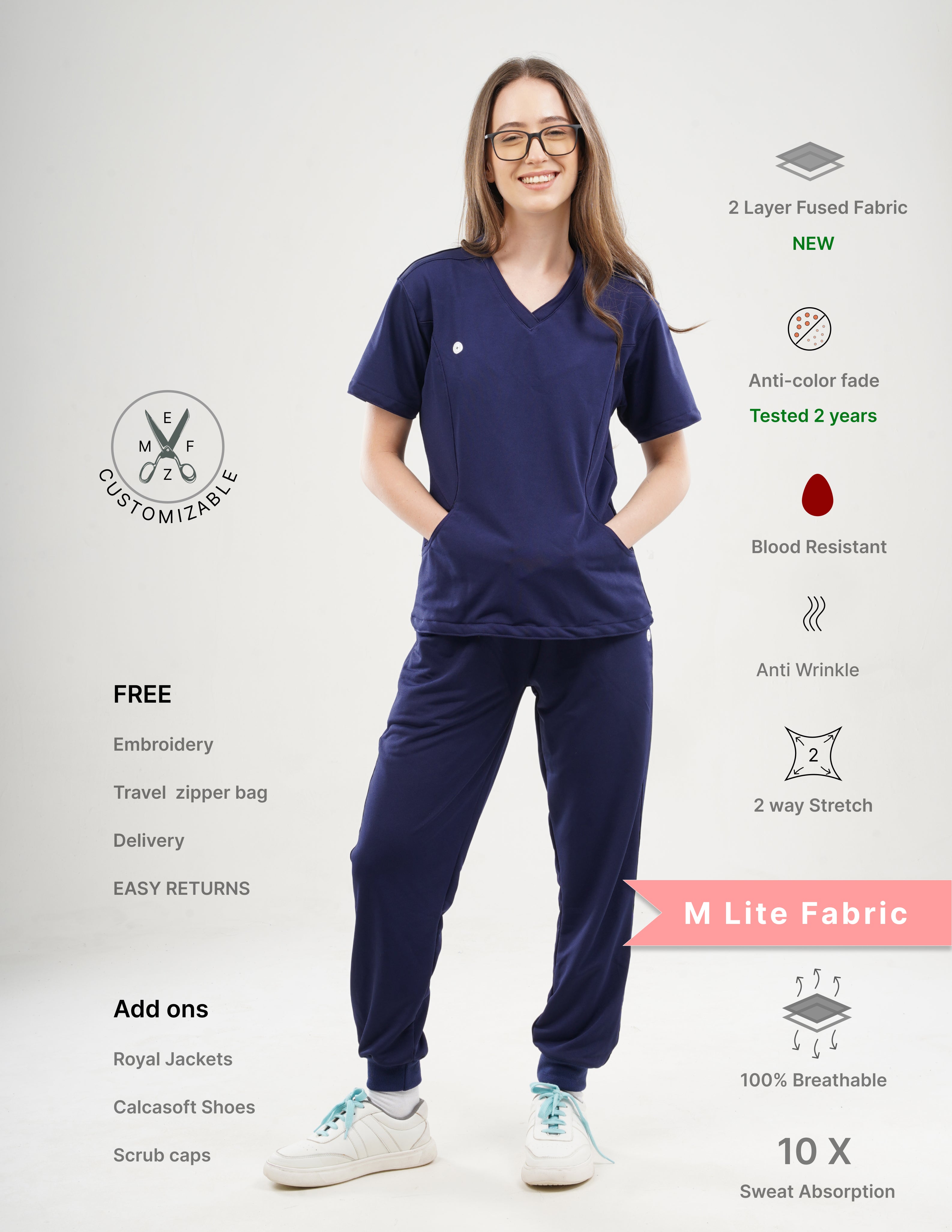ORLIN NAVY V Neck / Jogger Pant / 2 way Stretch (FemaleFullset) MKZ29