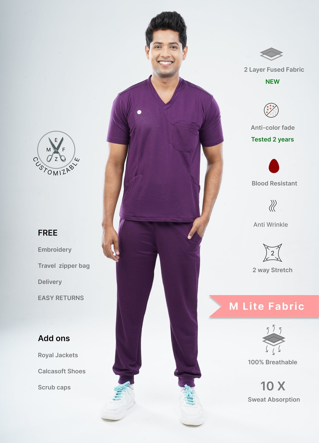 MERLOT WINE  V Neck / Jogger Pant / 2 way Stretch (MaleFullset) MKZ142