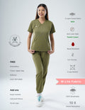 FERIL OLIVE  V Neck / Jogger Pant / 2 way Stretch (FemaleFullset) MKZ43