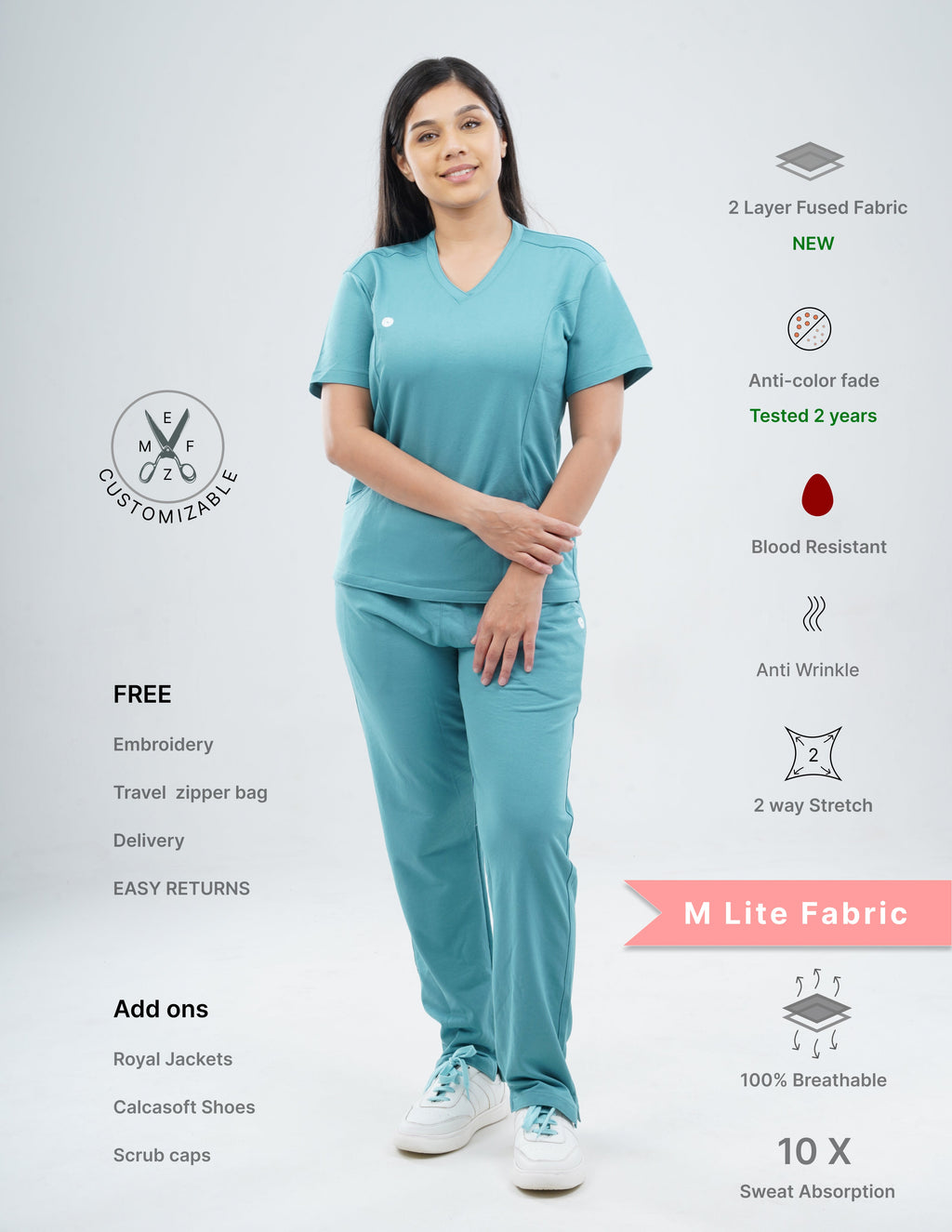 HYLORA TEAL  V Neck / Straight Pant / 2 way Stretch (FemaleFullset) MKZ36
