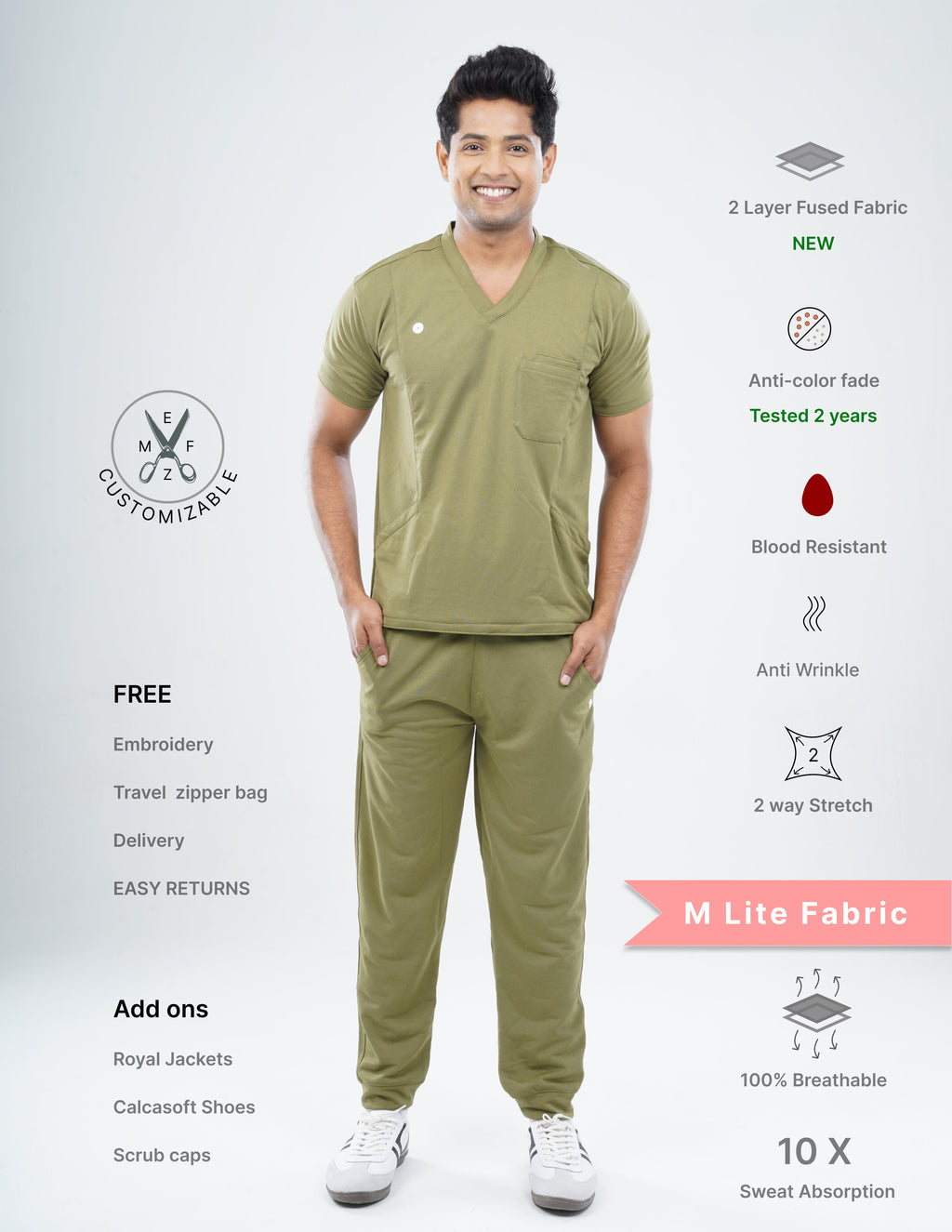 FERIL OLIVE V Neck / Jogger Pant / 2 way Stretch (MaleFullset) MKZ174