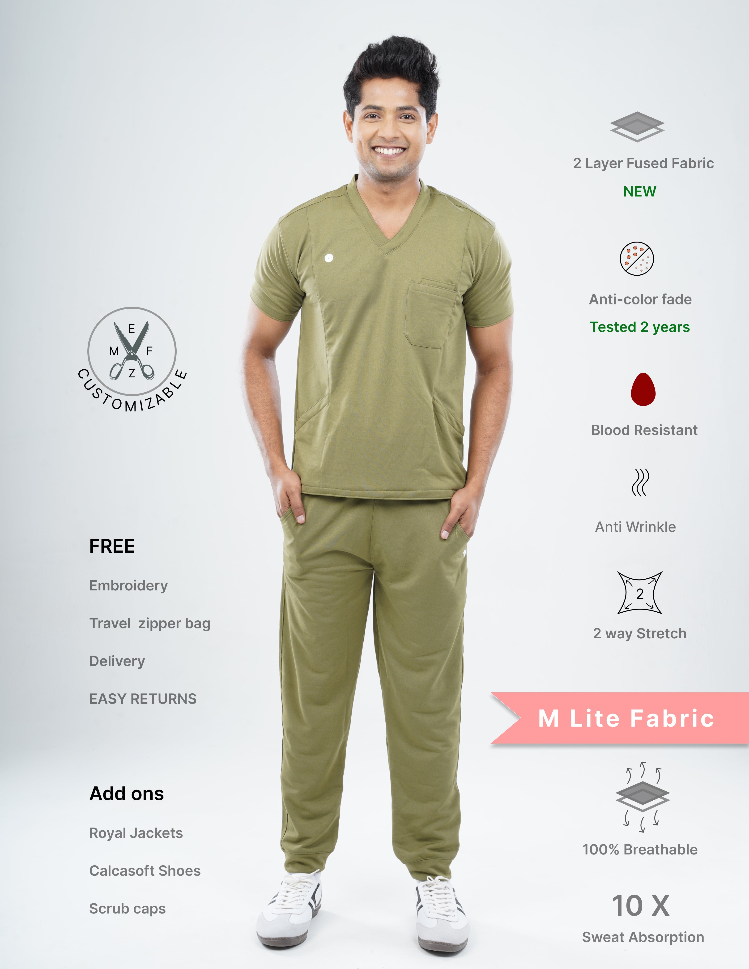 FERIL OLIVE V Neck / Jogger Pant / 2 way Stretch (MaleFullset) MKZ174