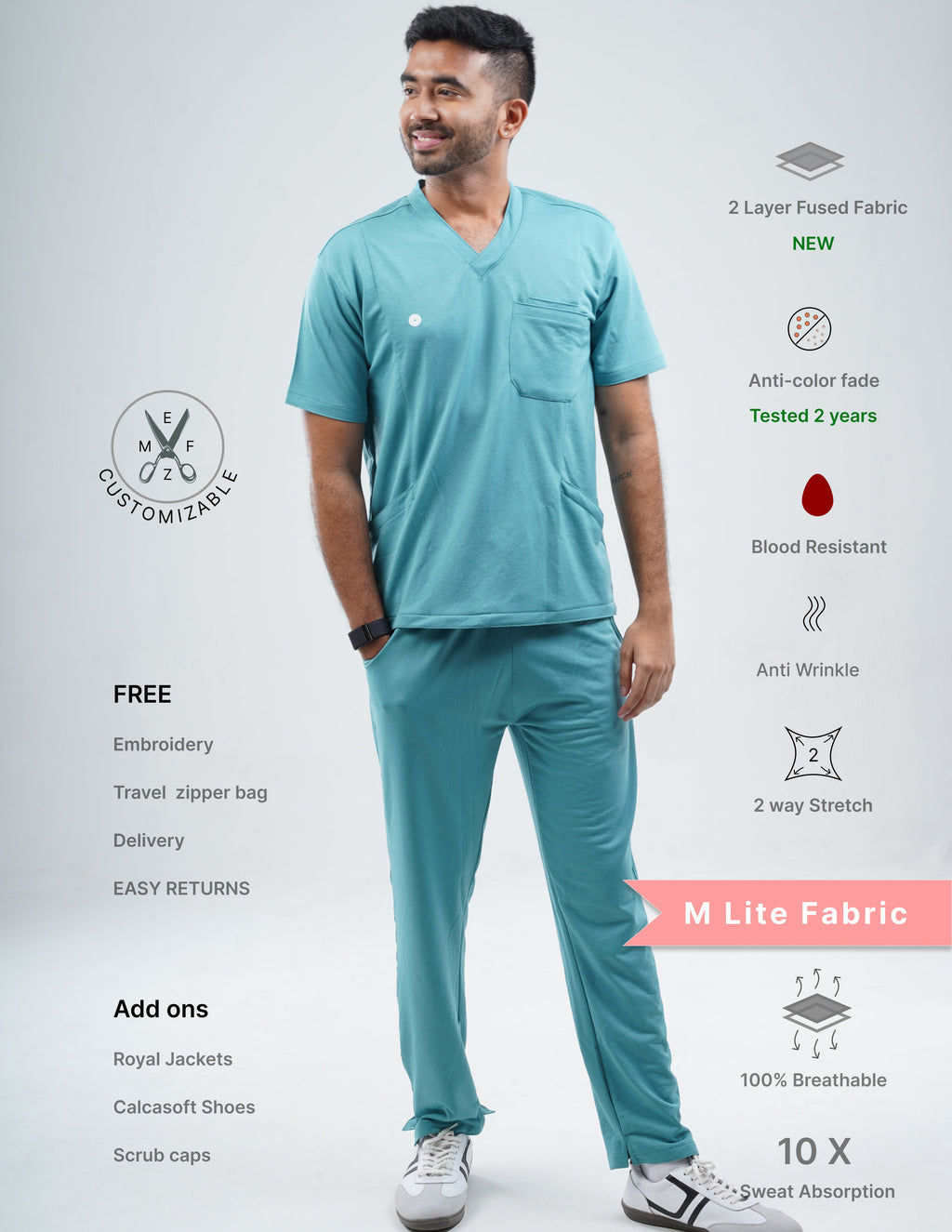 HYLORA TEAL  V Neck / Straight Pant / 2 way Stretch (MaleFullset) MKZ167