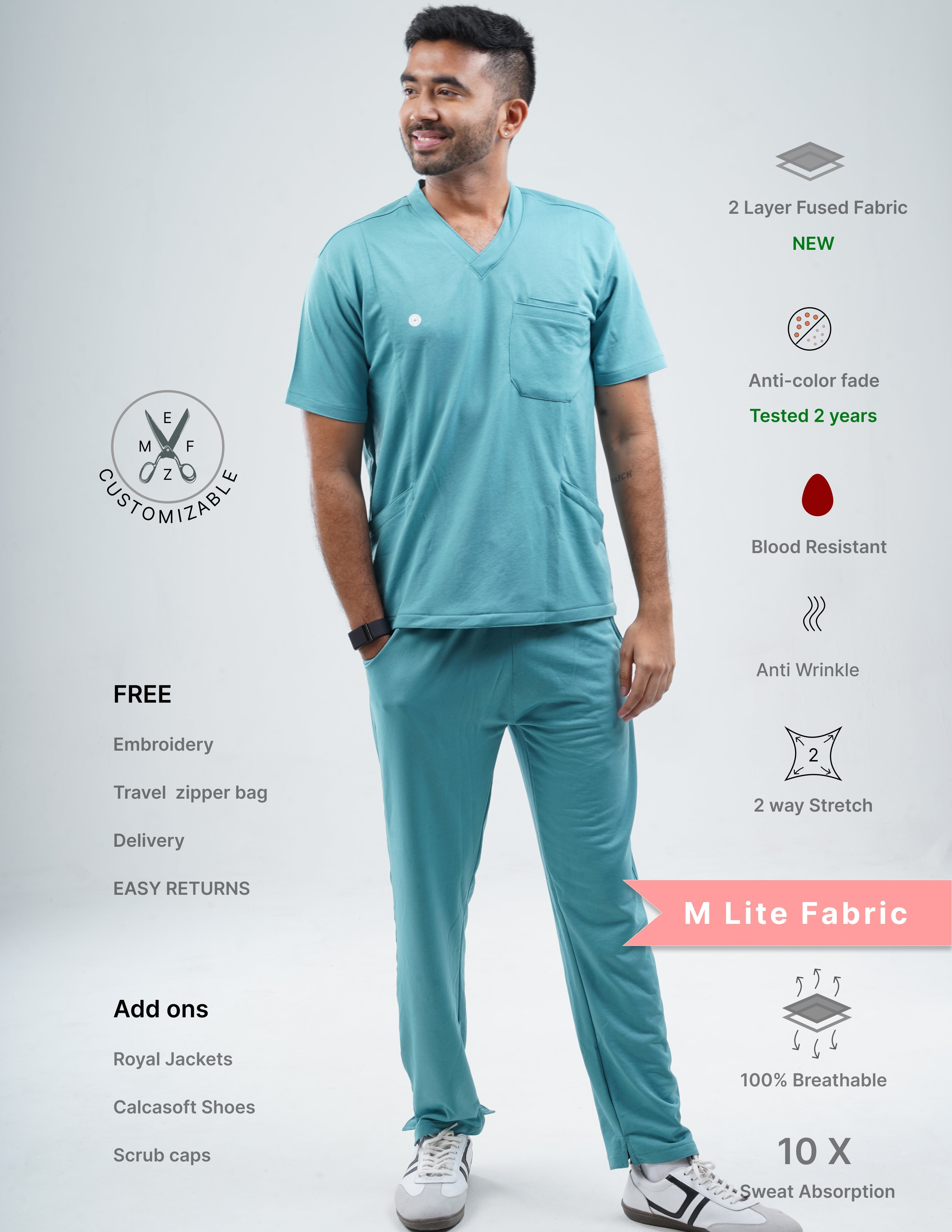 HYLORA TEAL  V Neck / Straight Pant / 2 way Stretch (MaleFullset) MKZ167