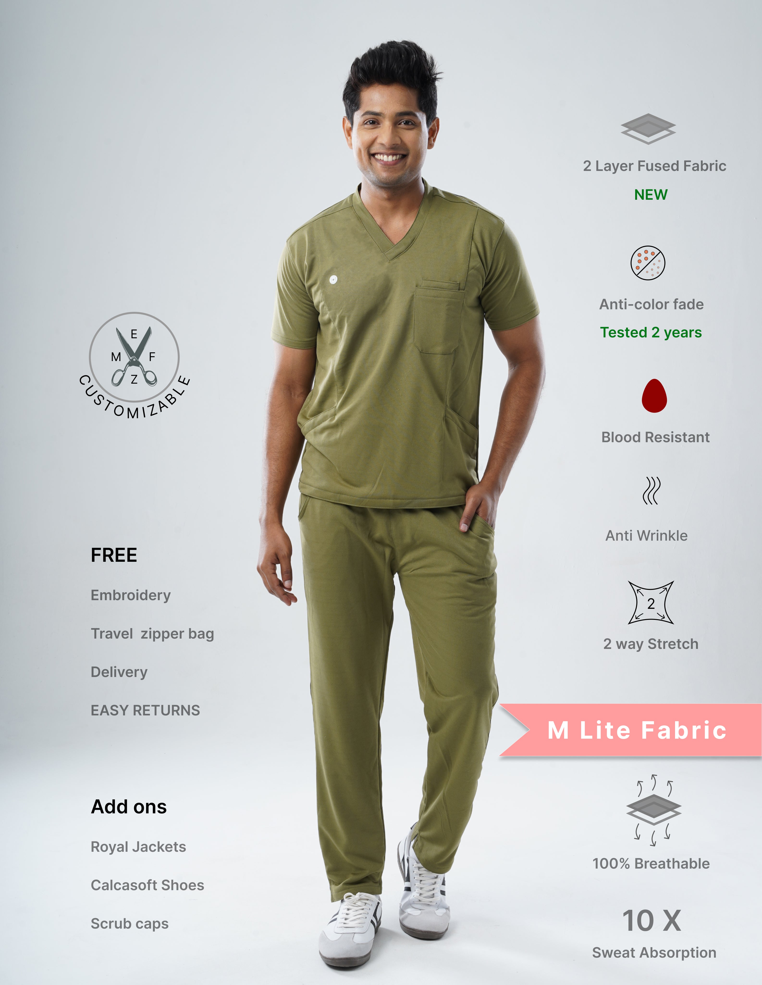 FERIL OLIVE V Neck / Straight Pant / 2 way Stretch (MaleFullset) MKZ175