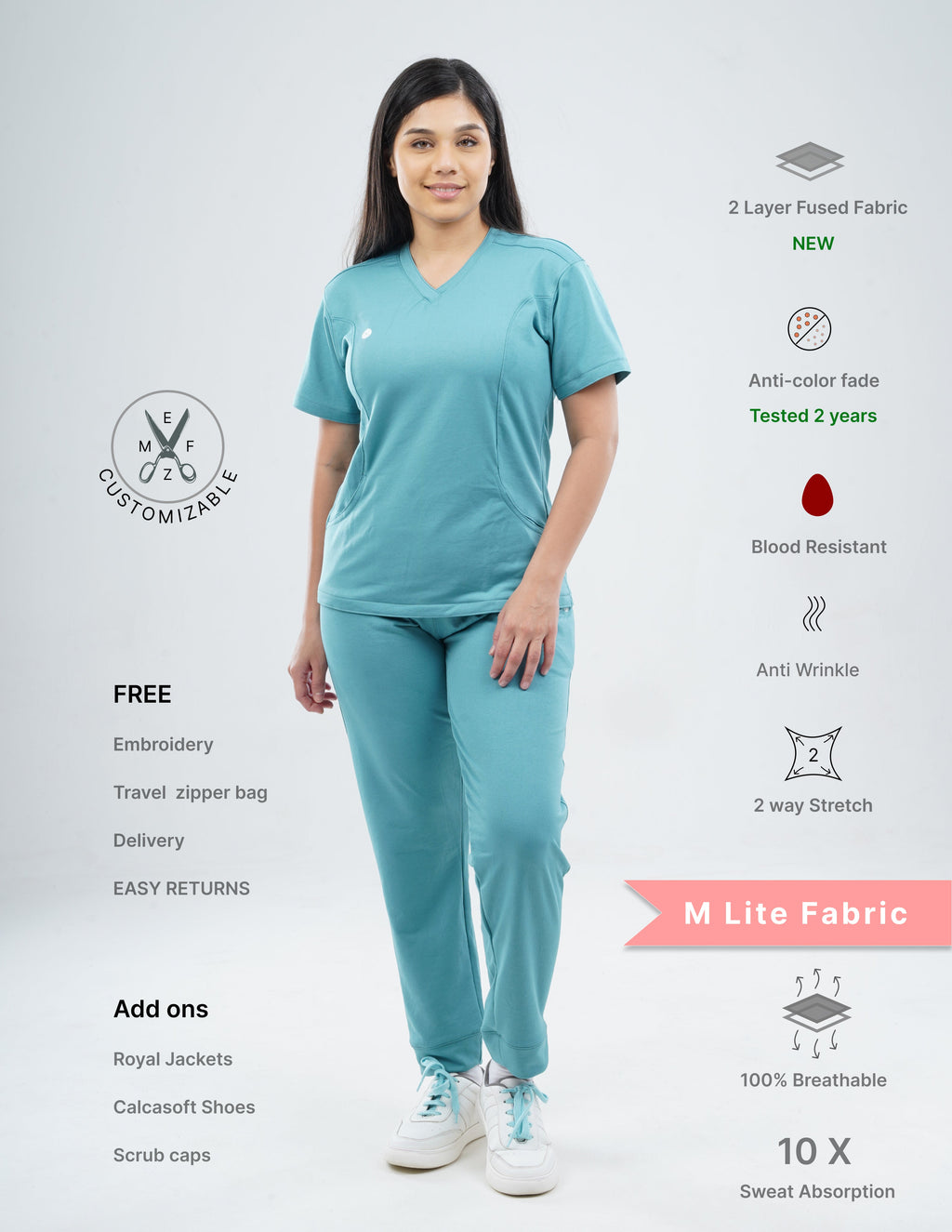 HYLORA TEAL  V Neck / Jogger Pant / 2 way Stretch (FemaleFullset) MKZ35