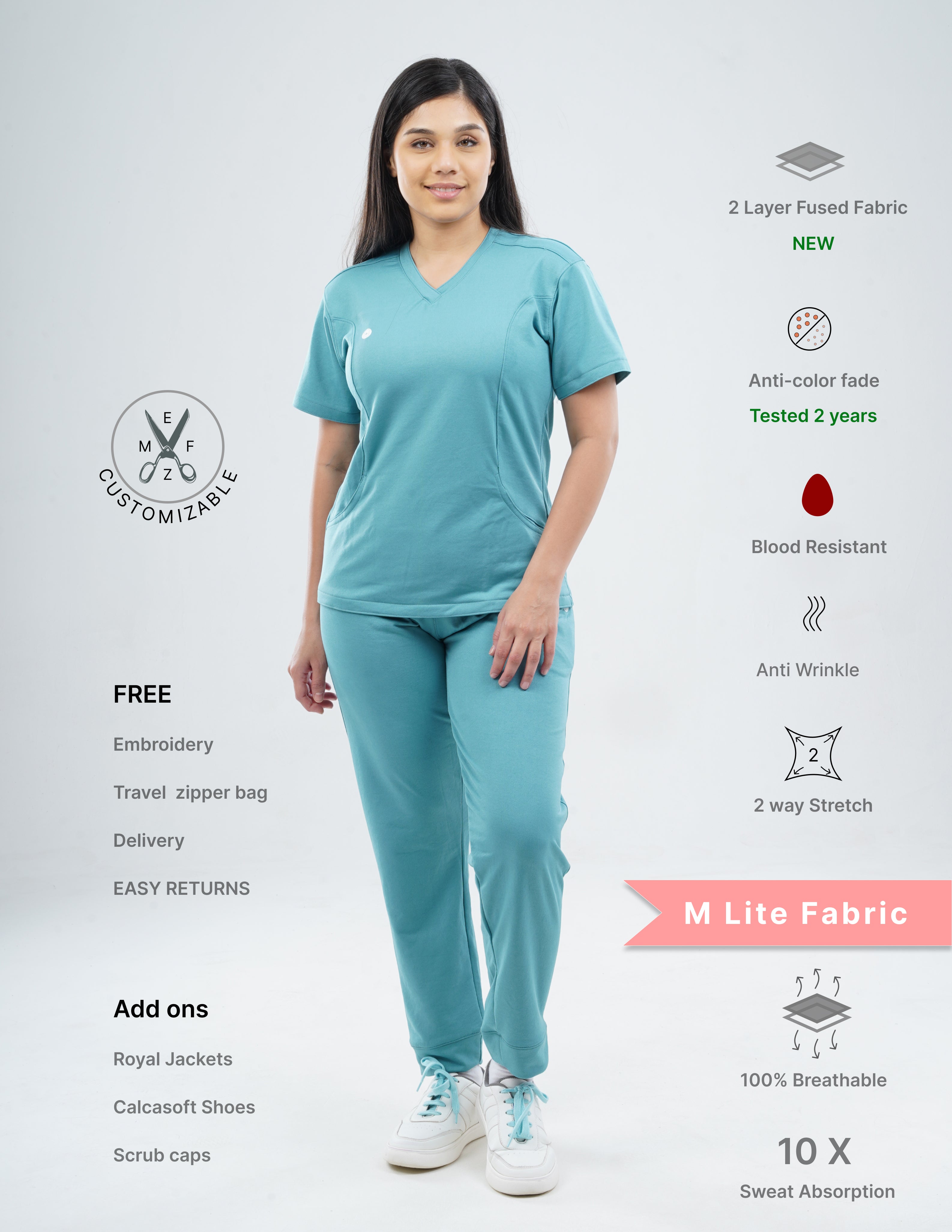 HYLORA TEAL  V Neck / Jogger Pant / 2 way Stretch (FemaleFullset) MKZ35