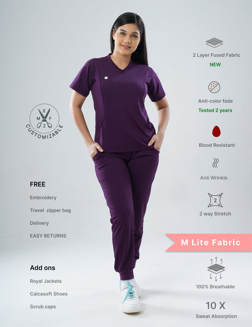 MERLOT WINE V Neck / Straight Pant / 2 way Stretch (FemaleFullset) MKZ15
