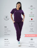 MERLOT WINE V Neck / Straight Pant / 2 way Stretch (FemaleFullset) MKZ15