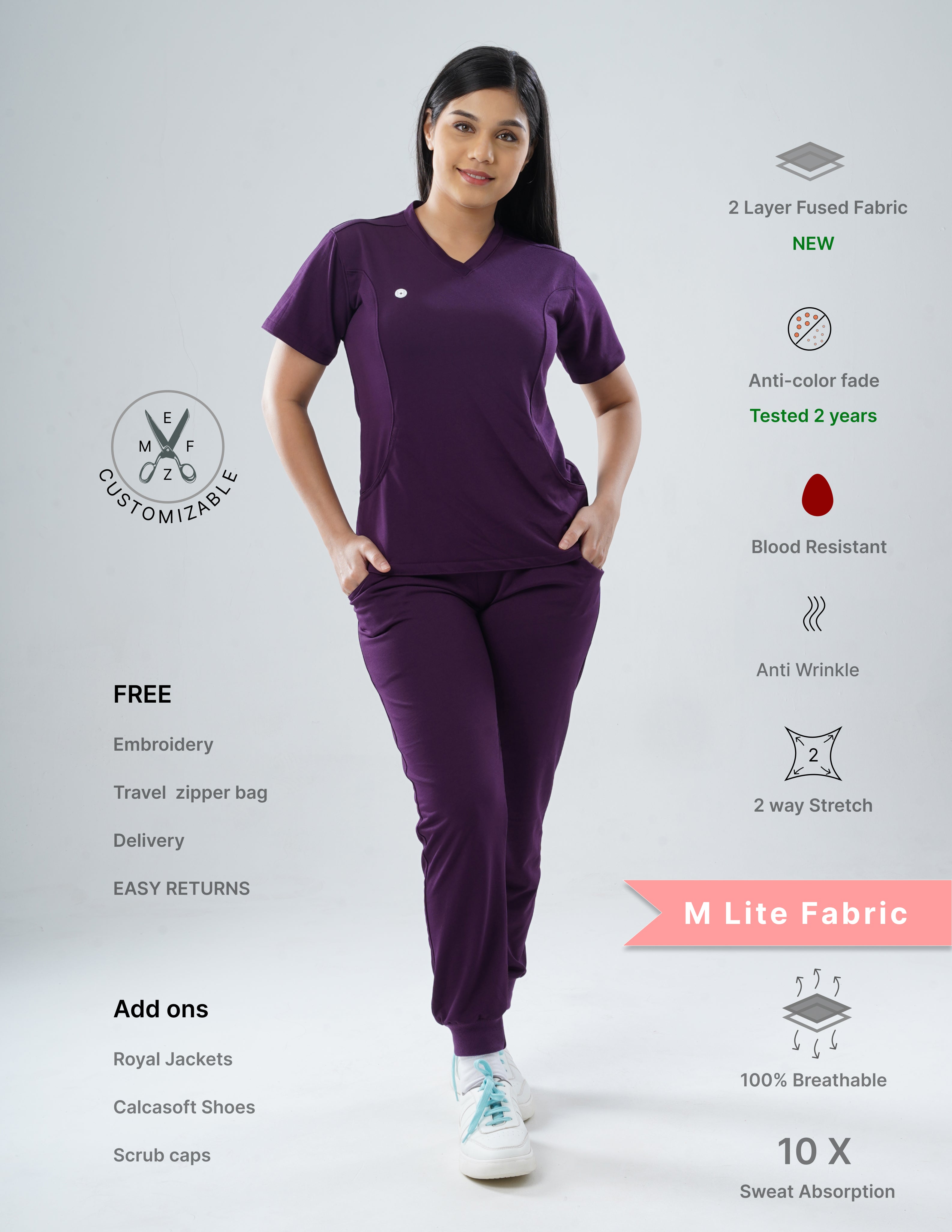 MERLOT WINE V Neck / Straight Pant / 2 way Stretch (FemaleFullset) MKZ15
