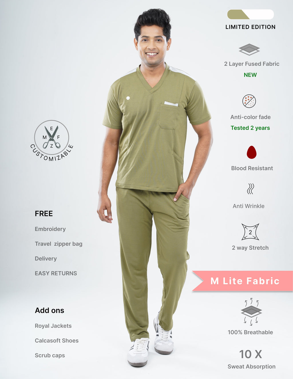 FERIL OLIVE - LIMITED EDITION V Neck / Straight Pant / 2 way Stretch (MaleFullset) MKZ177