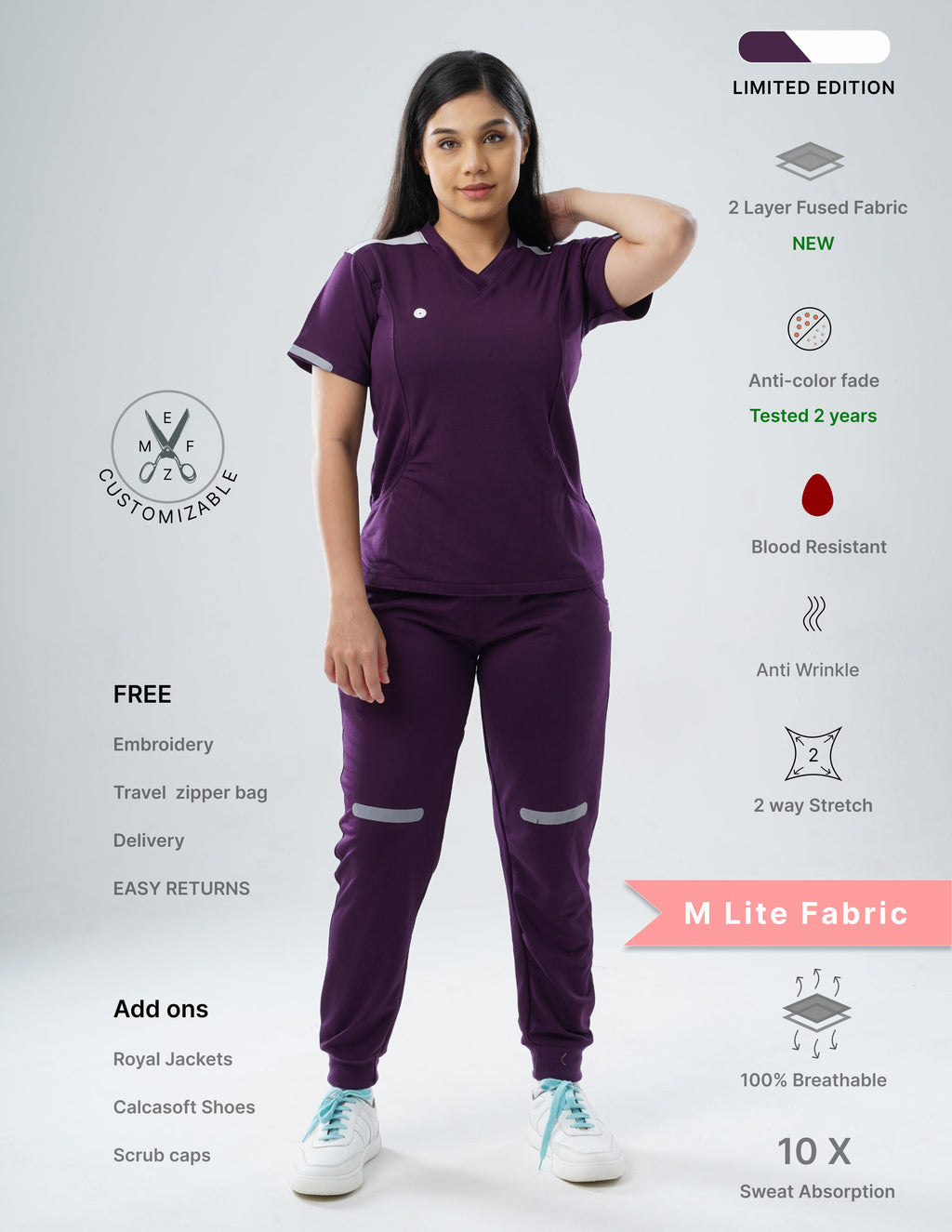 MERLOT WINE V Neck / Jogger Pant / 2 way Stretch (FemaleFullset) MKZ17