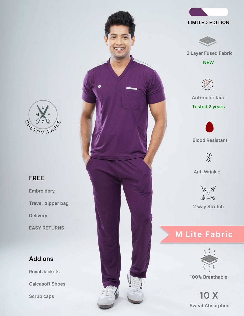 MERLOT WINE  - LIMITED EDITION  V Neck / Straight Pant / 2 way Stretch (MaleFullset) MKZ145