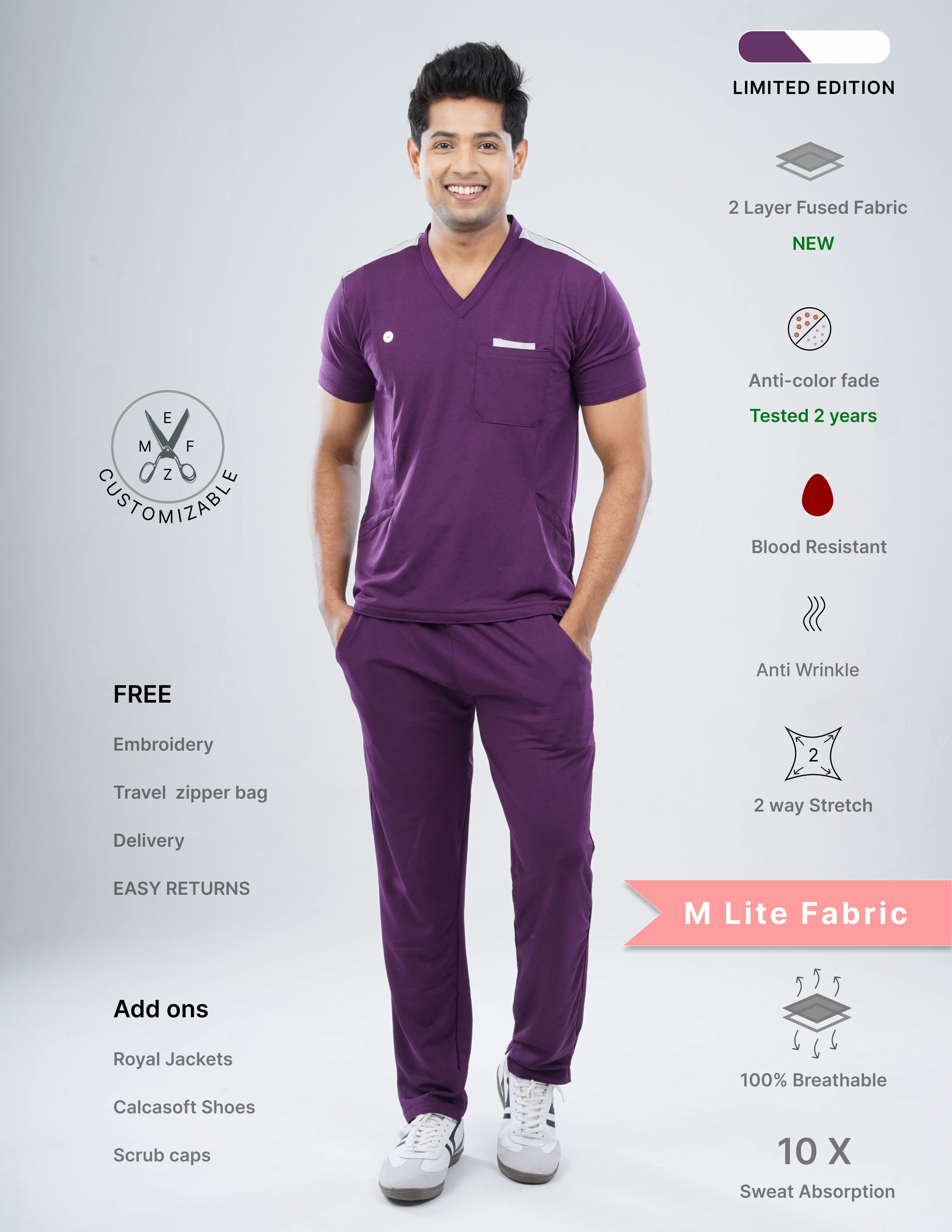 MERLOT WINE  - LIMITED EDITION  V Neck / Straight Pant / 2 way Stretch (MaleFullset) MKZ145