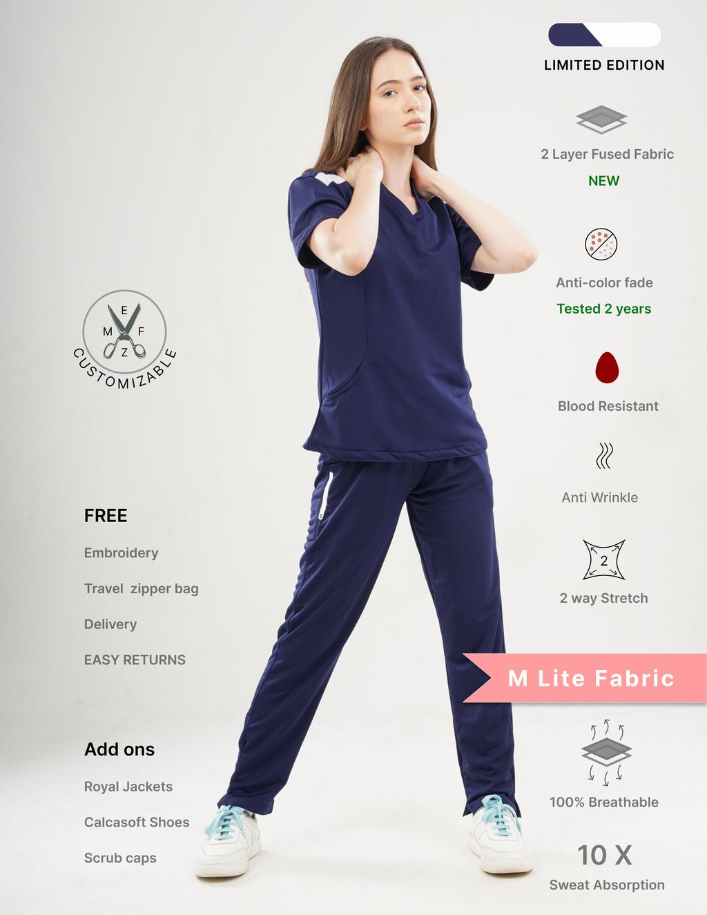ORLIN NAVY - LIMITED EDITION  V Neck / Straight Pant / 2 way Stretch (FemaleFullset) MKZ31