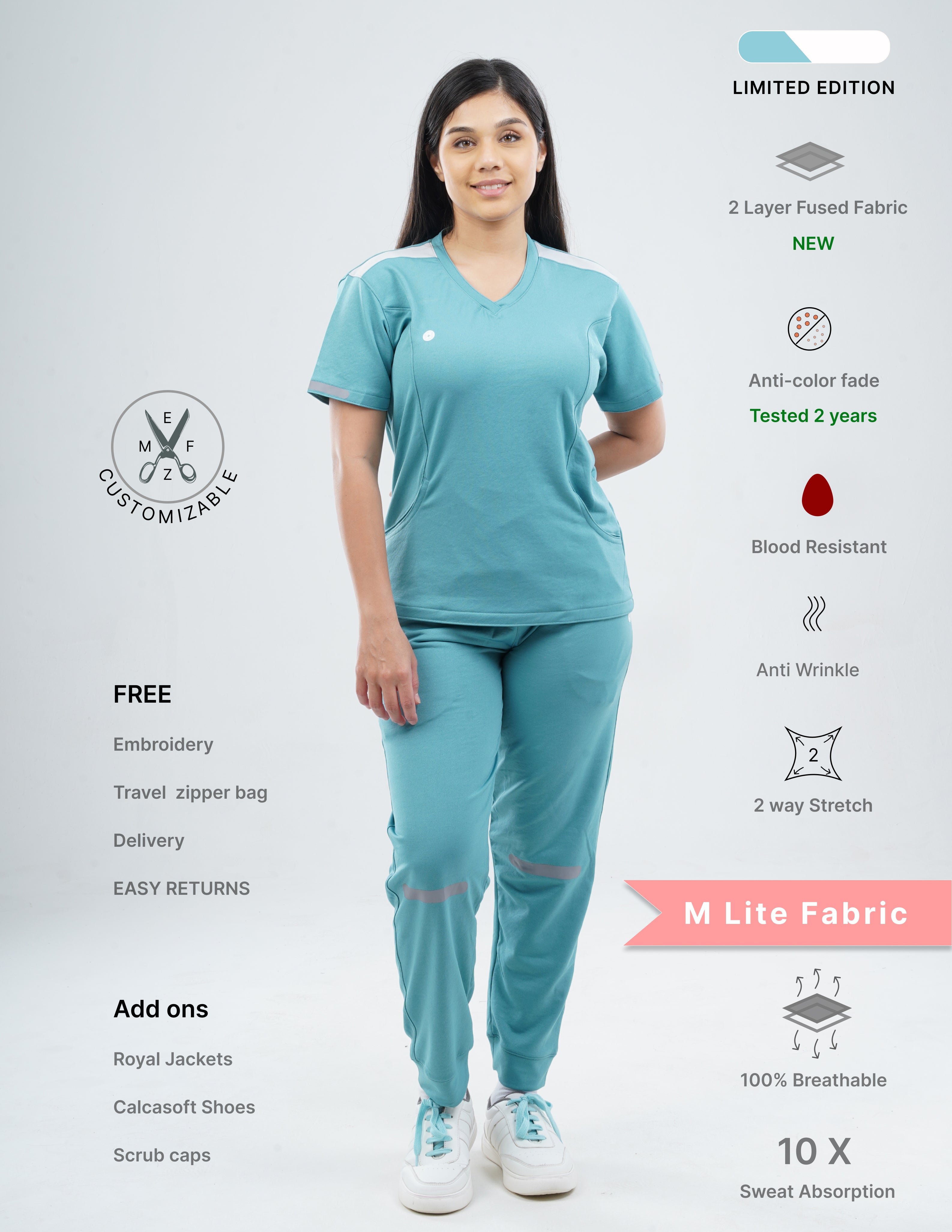 HYLORA TEAL - LIMITED EDITION  V Neck / Jogger Pant / 2 way Stretch (FemaleFullset) MKZ37
