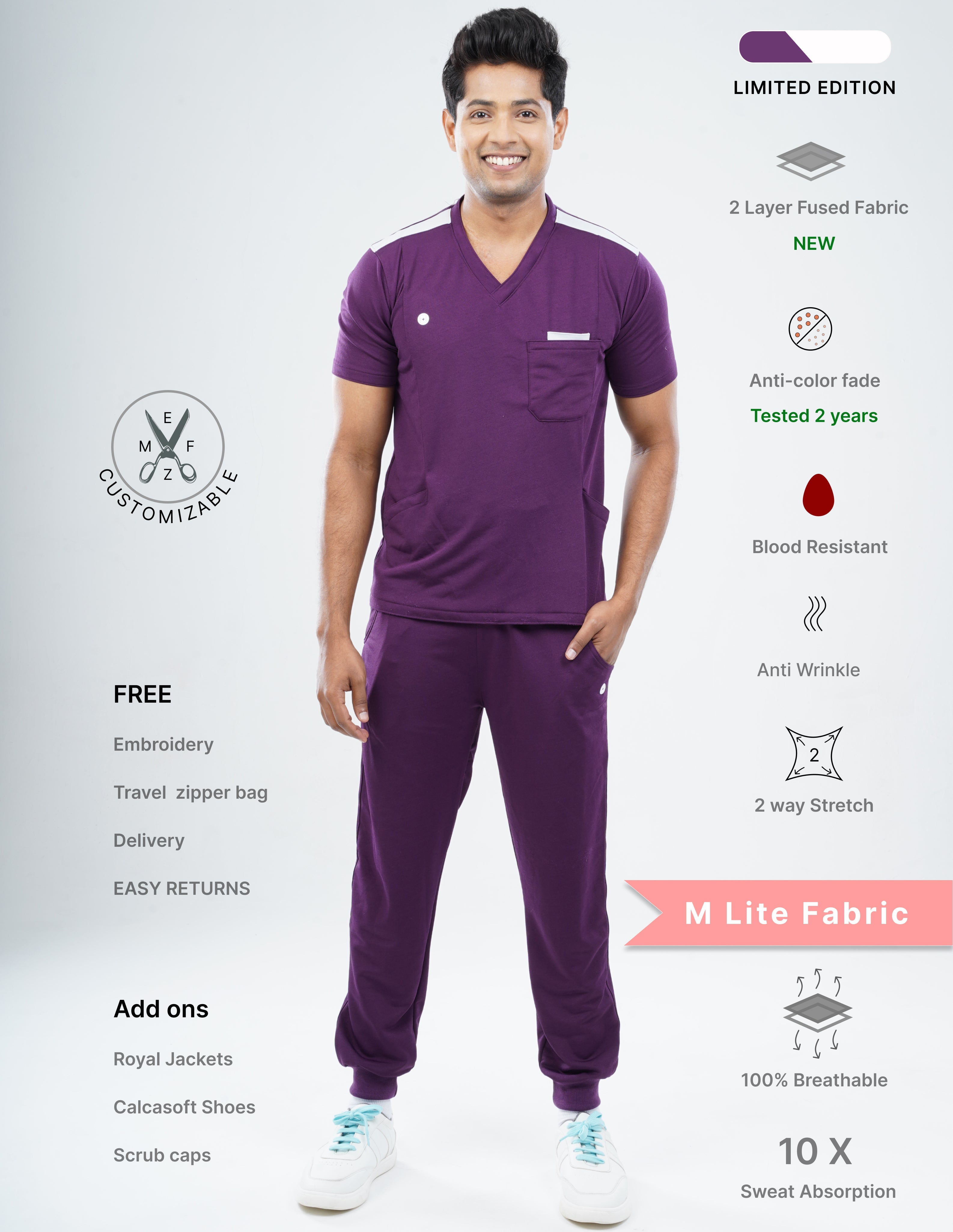 MERLOT WINE  - LIMITED EDITION  V Neck / Jogger Pant / 2 way Stretch (MaleFullset) MKZ144