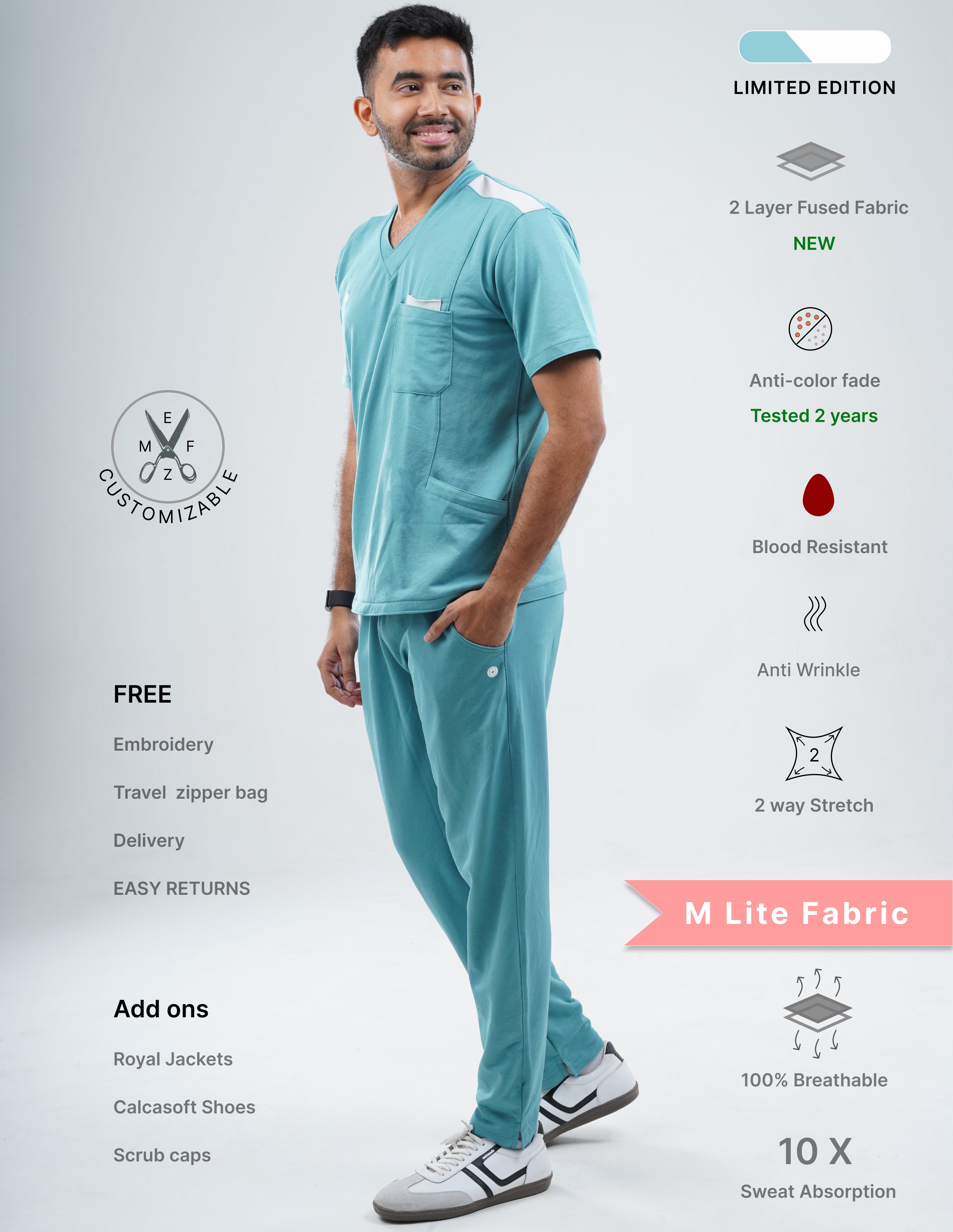 HYLORA TEAL - LIMITED EDITION V Neck / Straight Pant / 2 way Stretch (MaleFullset) MKZ169