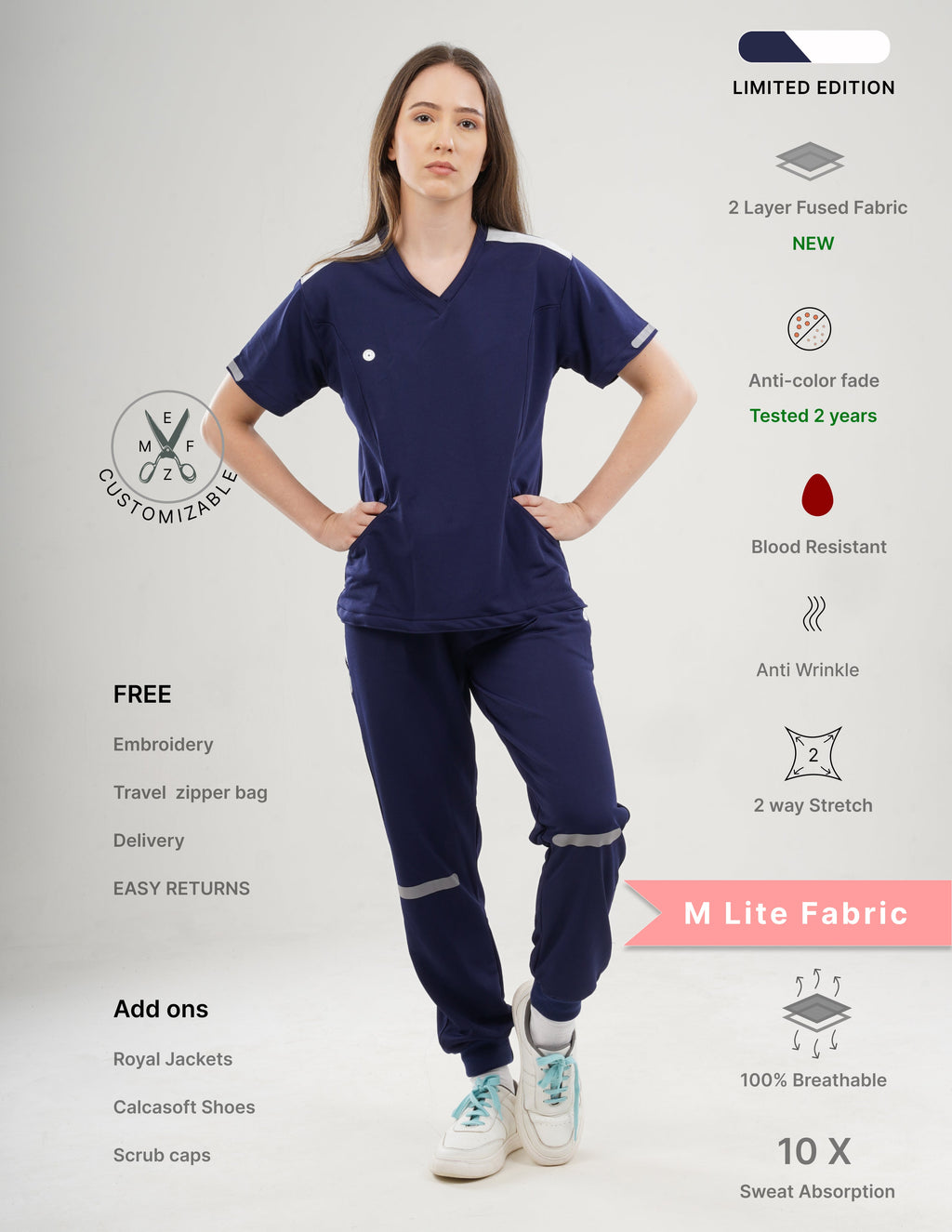 ORLIN NAVY - LIMITED EDITION  V Neck / Jogger Pant / 2 way Stretch (FemaleFullset) MKZ53