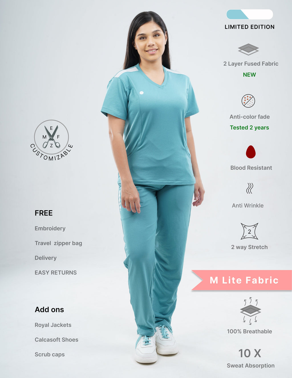 HYLORA TEAL - LIMITED EDITION  V Neck / Straight Pant / 2 way Stretch (FemaleFullset) MKZ38